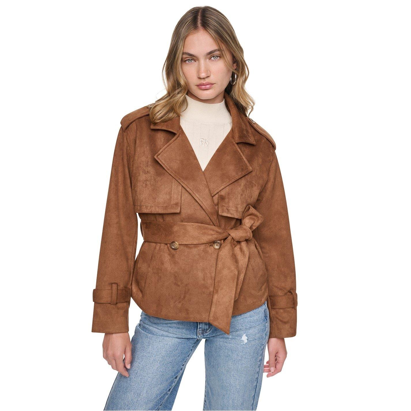 Burnt Sugar - DKNY - DKNY Faux Suede Short Trench - 1