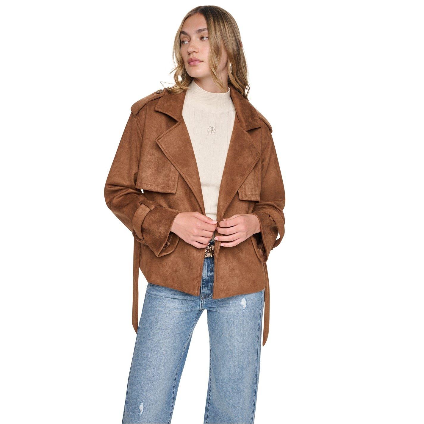 Burnt Sugar - DKNY - DKNY Faux Suede Short Trench - 2