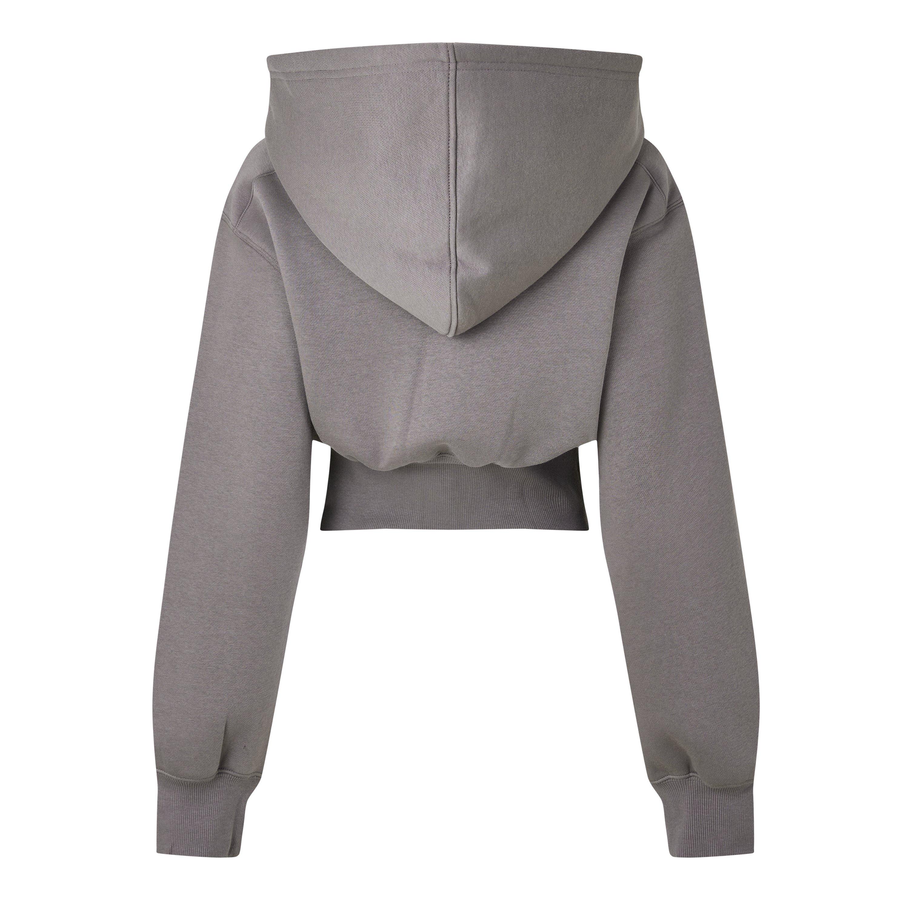Dark Gull Grey - L AB Off White - Women's Cotton Full-Zip Oversized-Fit Cropped Hoodie - 2
