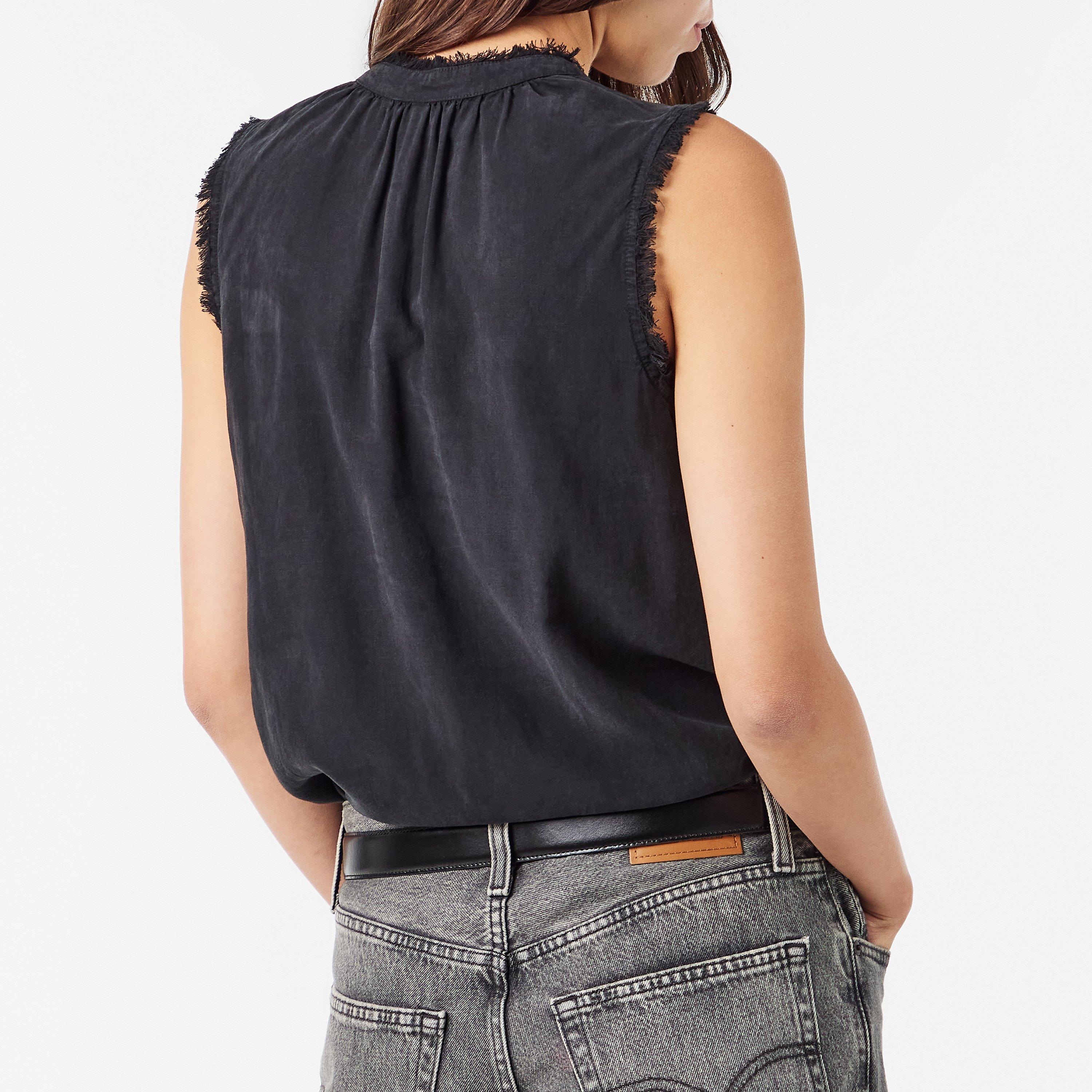 Vintg Black - Bella Dahl - Women's Frayed Raw Edge Relaxed Fit Over the Head Hoodie - 4