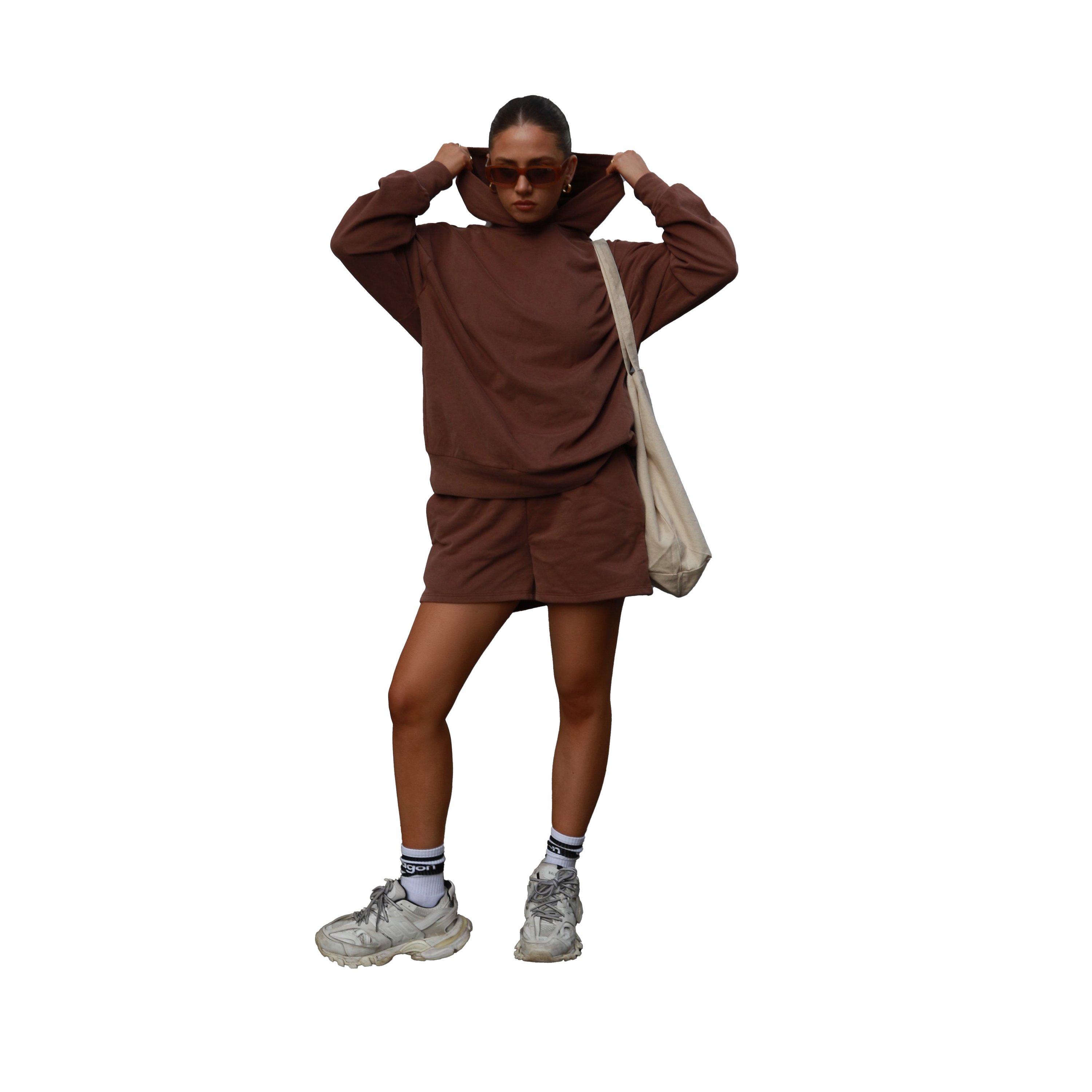 Brown - Agon - Lounge Boxy Oversized Hoodie - Coffee - 1