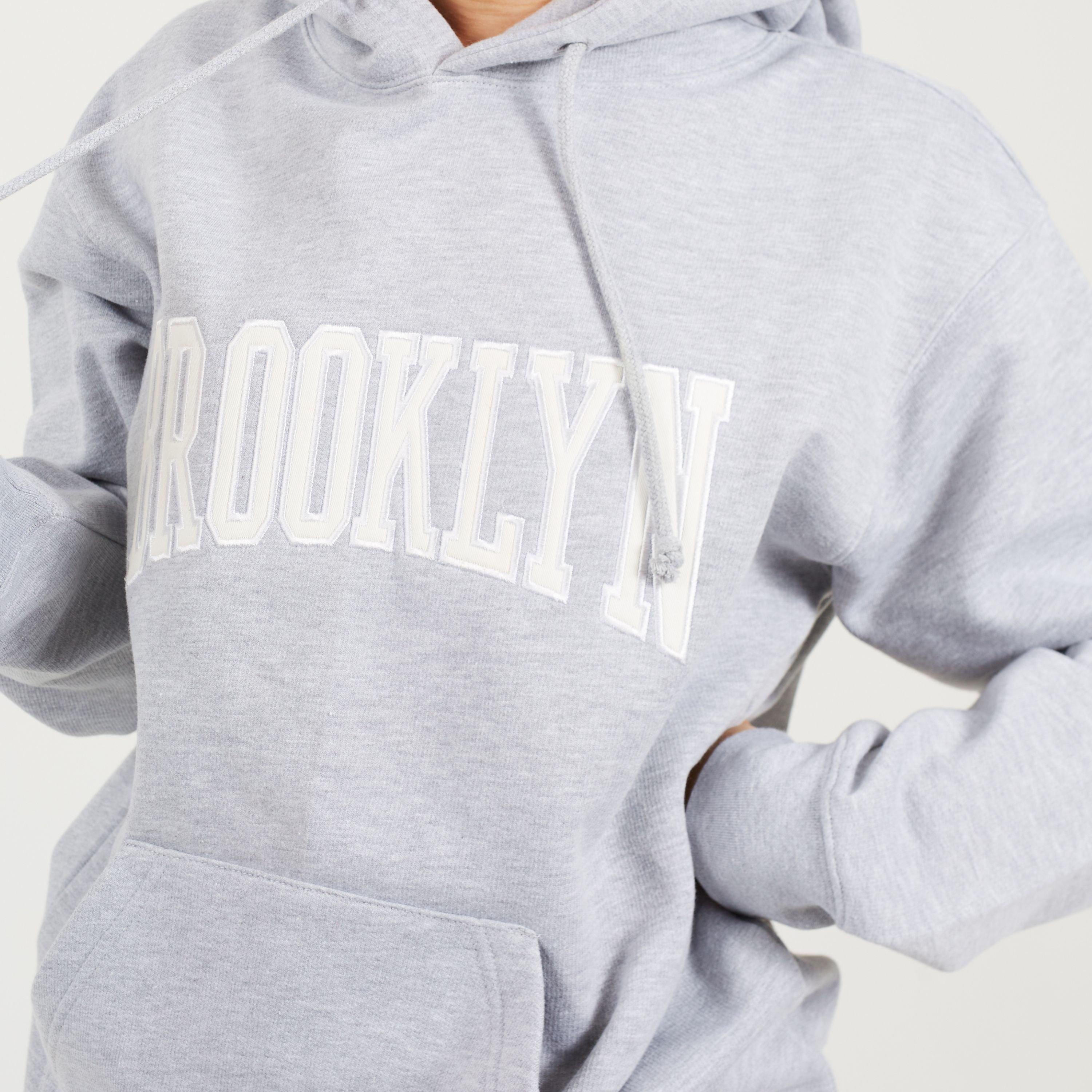 Grey Marl/White - Brave Soul - BS Womens Hooded Sweatshirt with Brooklyn Chest Print - 3