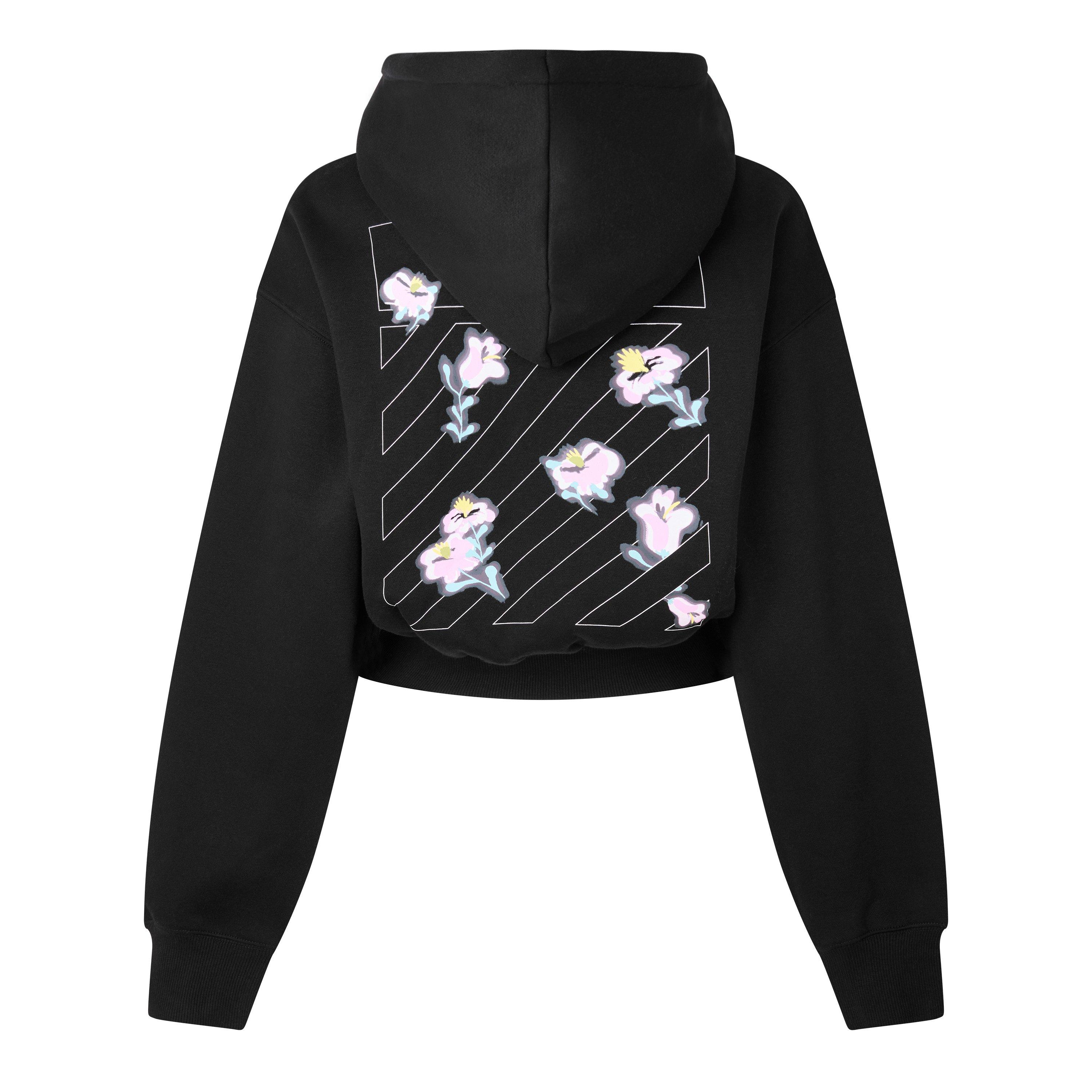 Black Night - L AB Off White - Women's Floral Cropped Hoodie - 2