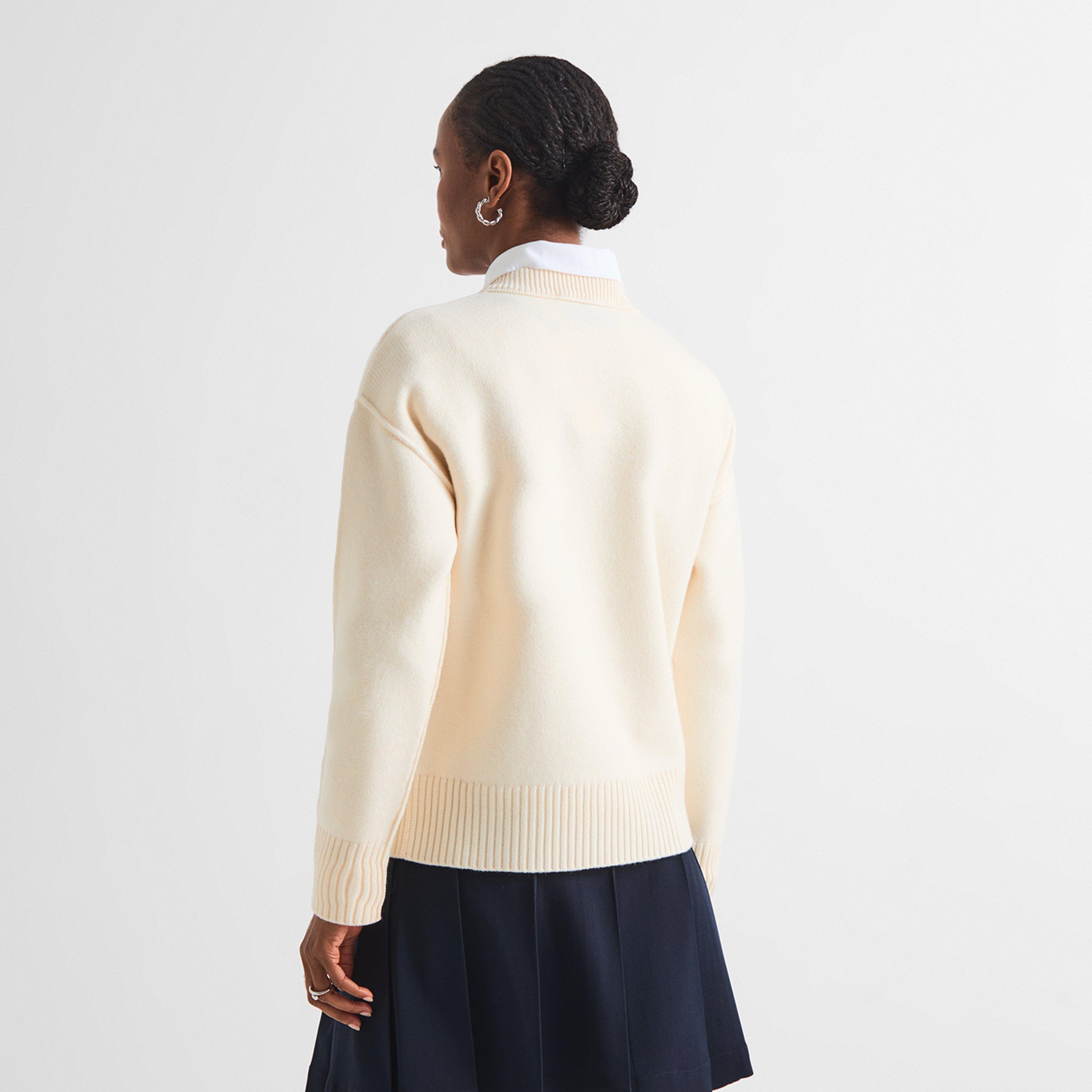 Ecru/Red - Ami Paris - Women's De Coeur Wool Crew Sweater - 4