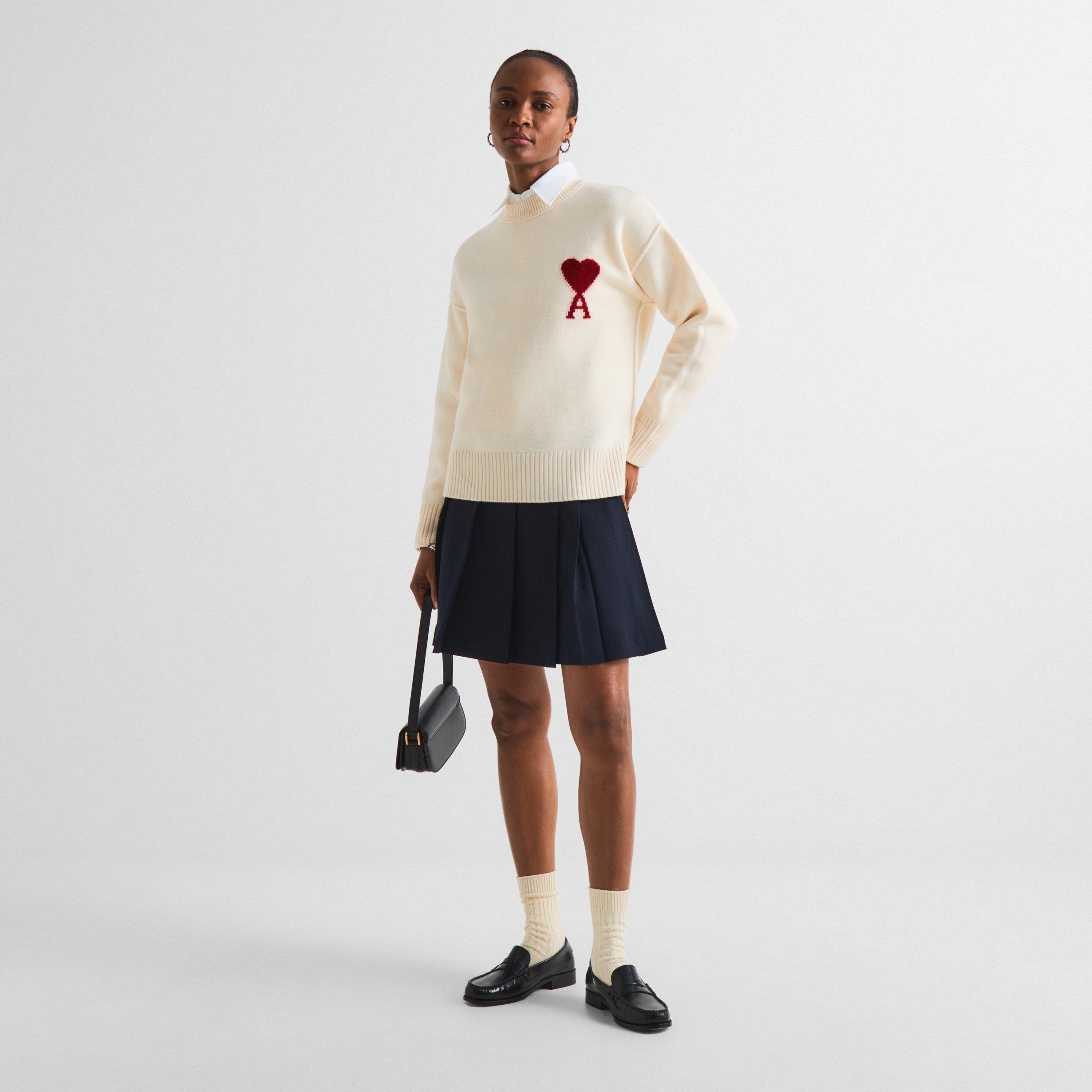 Ecru/Red - Ami Paris - Women's De Coeur Wool Crew Sweater - 6