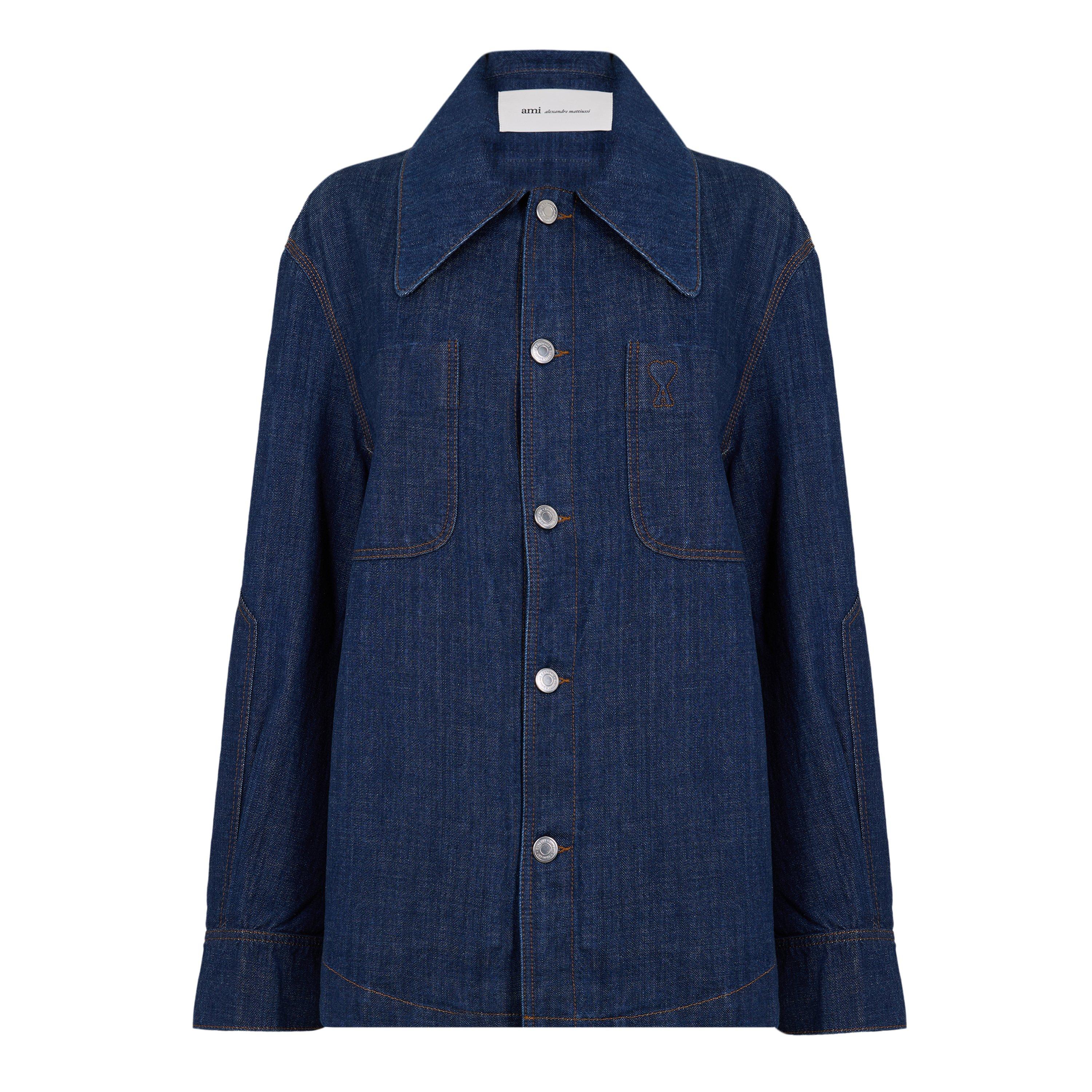 Ami Paris Women's Embroidered Overshirt - INDIGO - Size 14 (L)