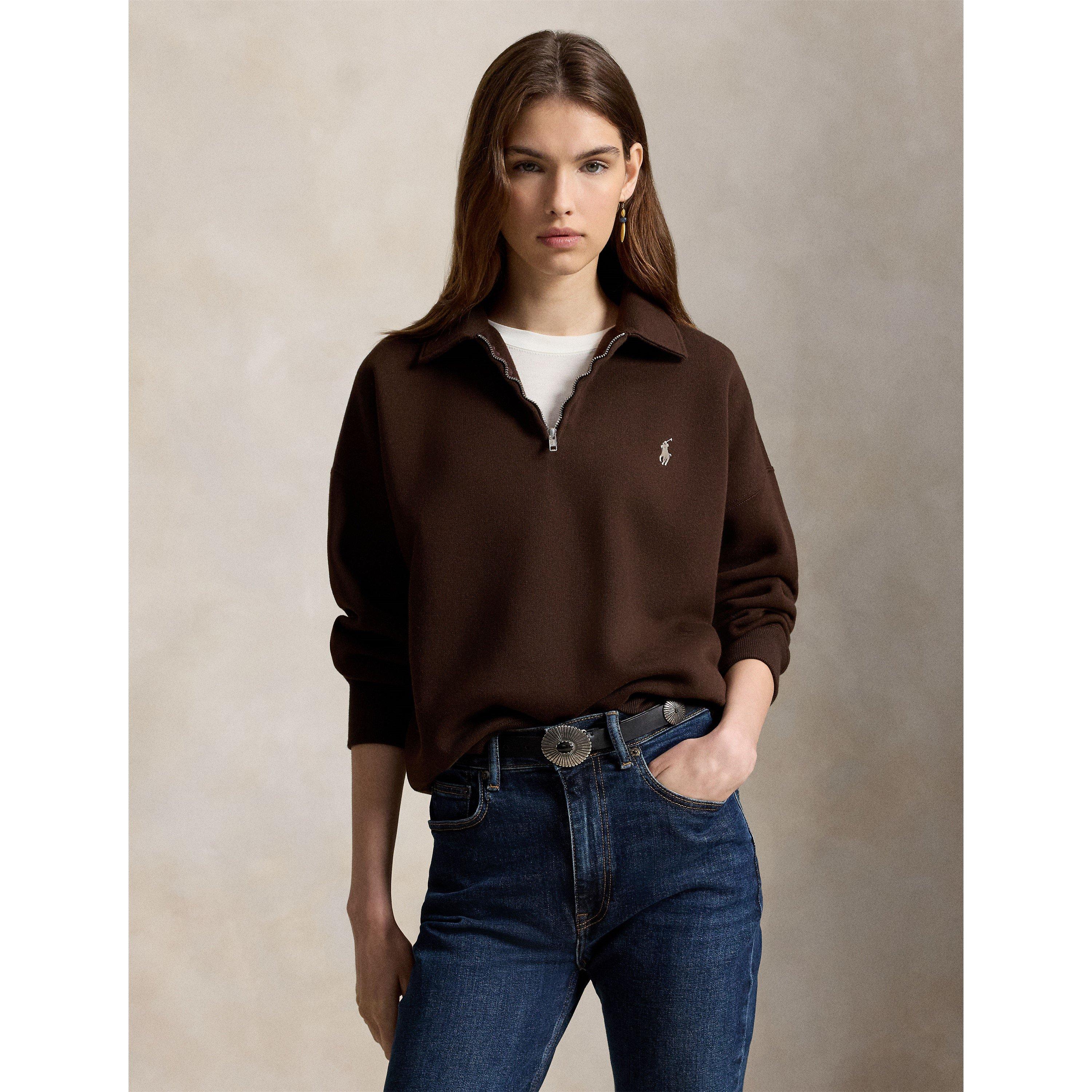 CIRCUIT BROWN - Polo Ralph Lauren - Women's Cotton Oversized-Fit 1/4-Zip Fleece Top - 2