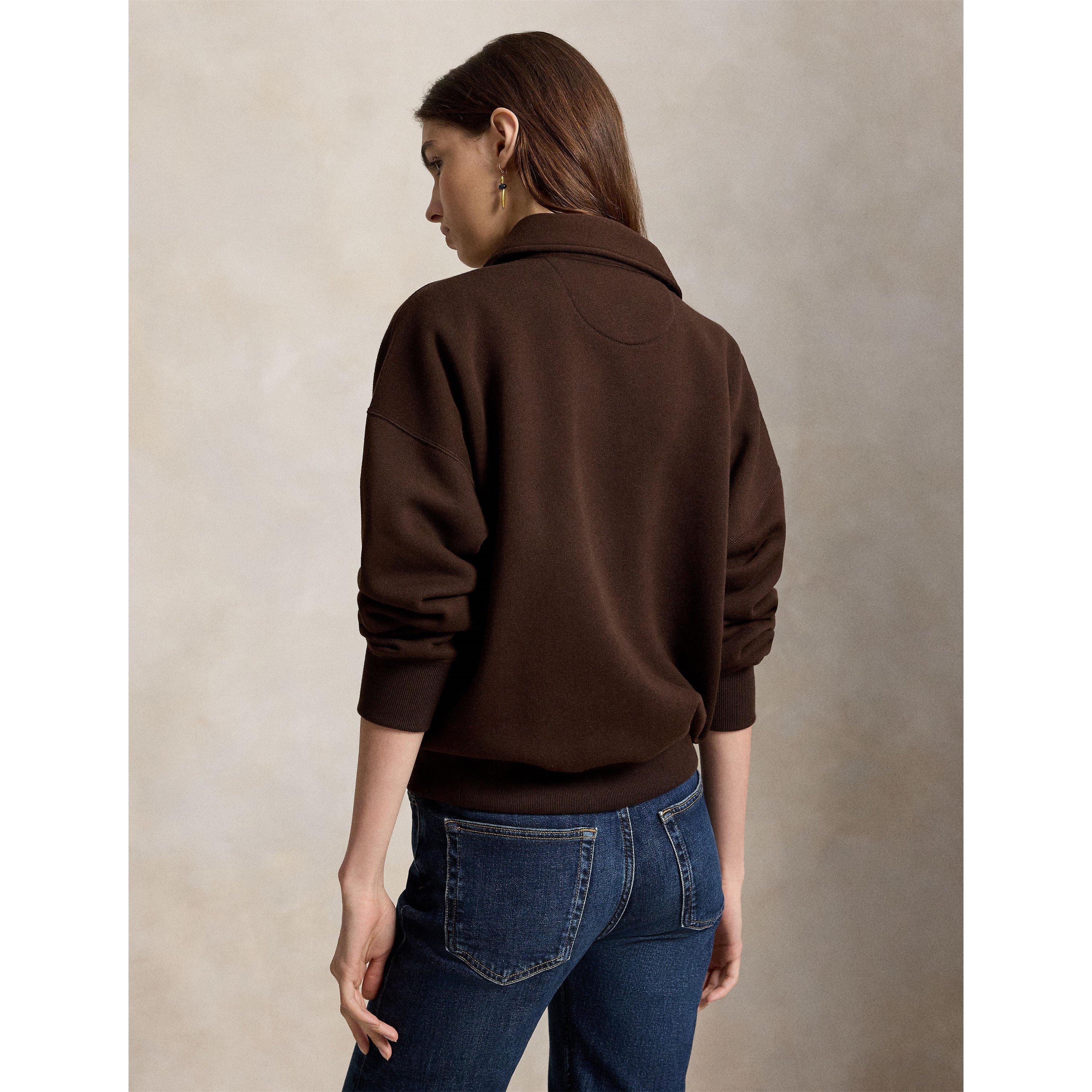 CIRCUIT BROWN - Polo Ralph Lauren - Women's Cotton Oversized-Fit 1/4-Zip Fleece Top - 3