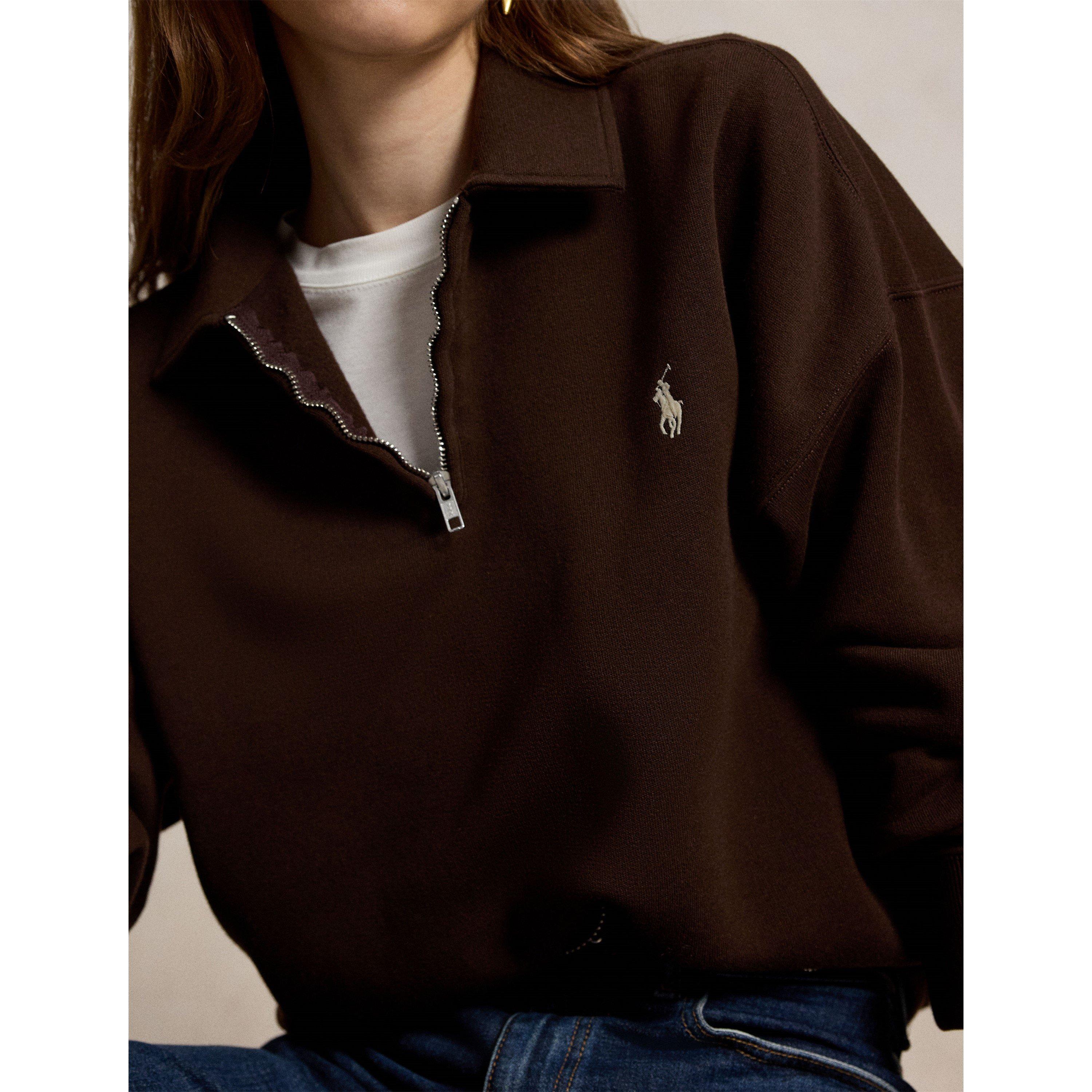 CIRCUIT BROWN - Polo Ralph Lauren - Women's Cotton Oversized-Fit 1/4-Zip Fleece Top - 4