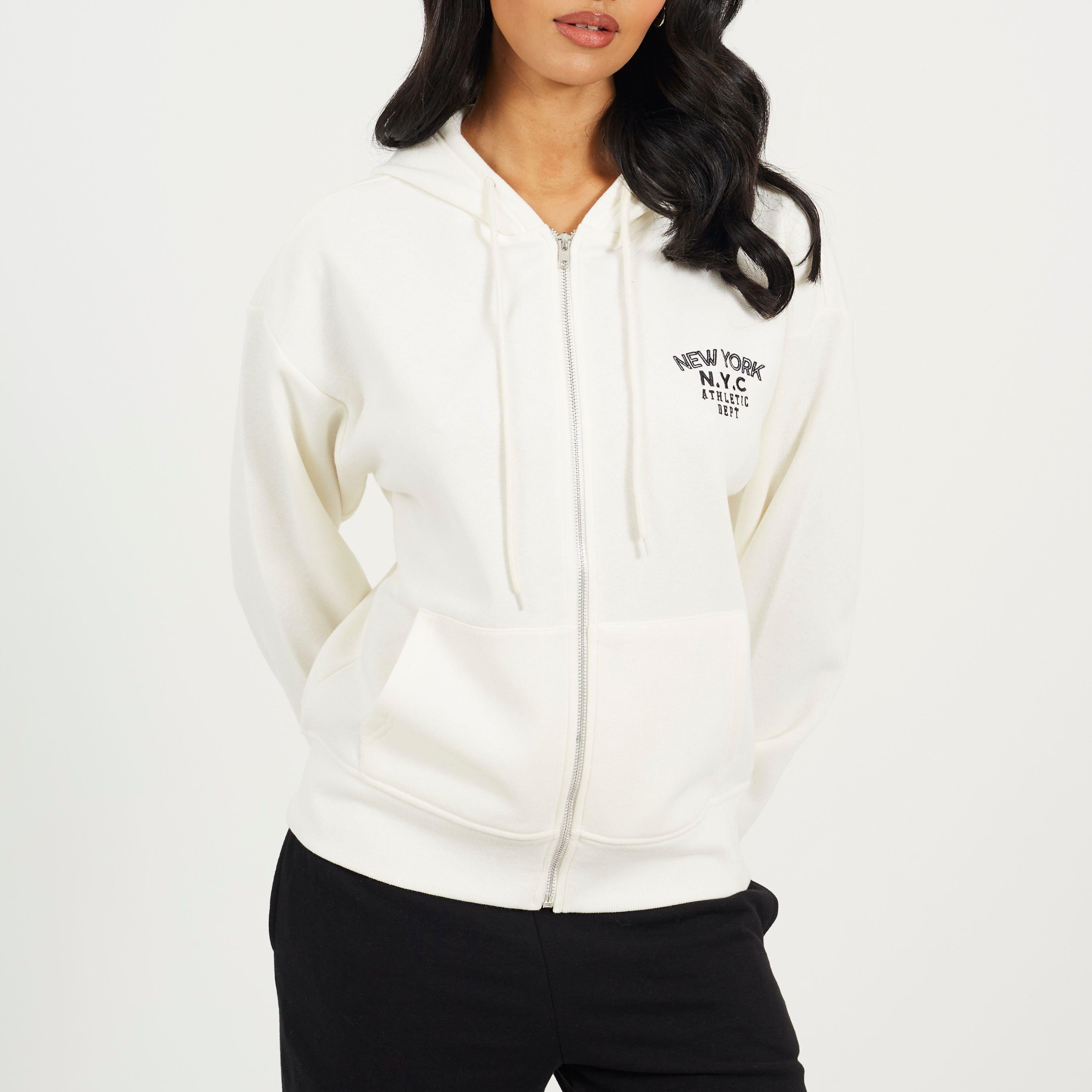 Cream - Brave Soul - BS Womens Zip Through Hooded Sweatshirt with New York Embroidery - 1