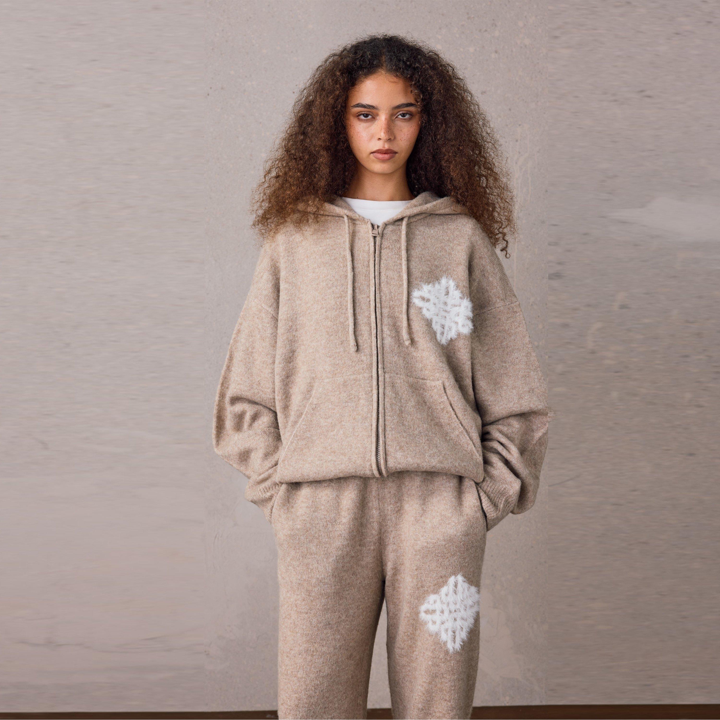 Women's Fluffy Zip Knit Oversized-Fit Hoodie