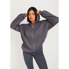 Missy Empire Ski Paradise Embroidered Oversized Zip Through Hoodie