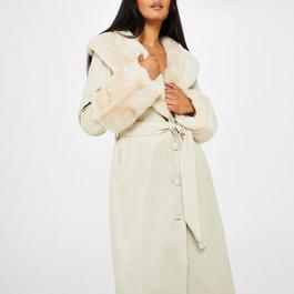 Missguided Faux Leather Contrast Trim Trench Coat