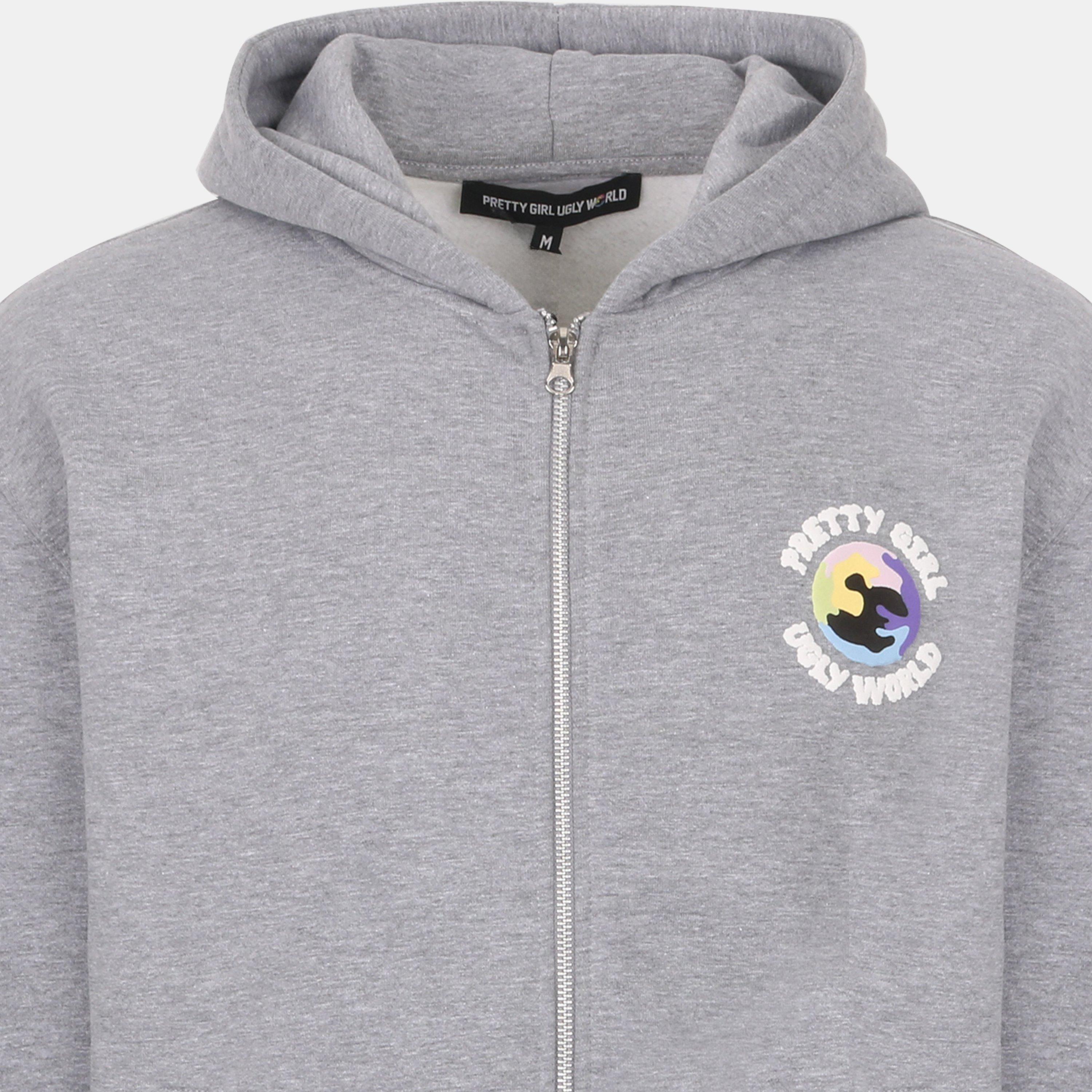 Grey Marl/White - Pretty Boy Ugly World - Women's Full-Zip Hoodie - 4