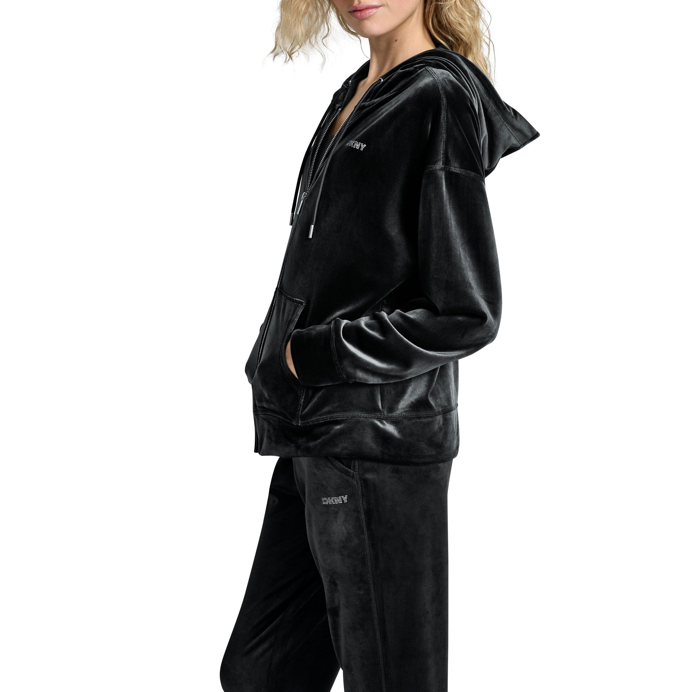 Black - DKNY - Women's Velour Zip Hoodie - 2