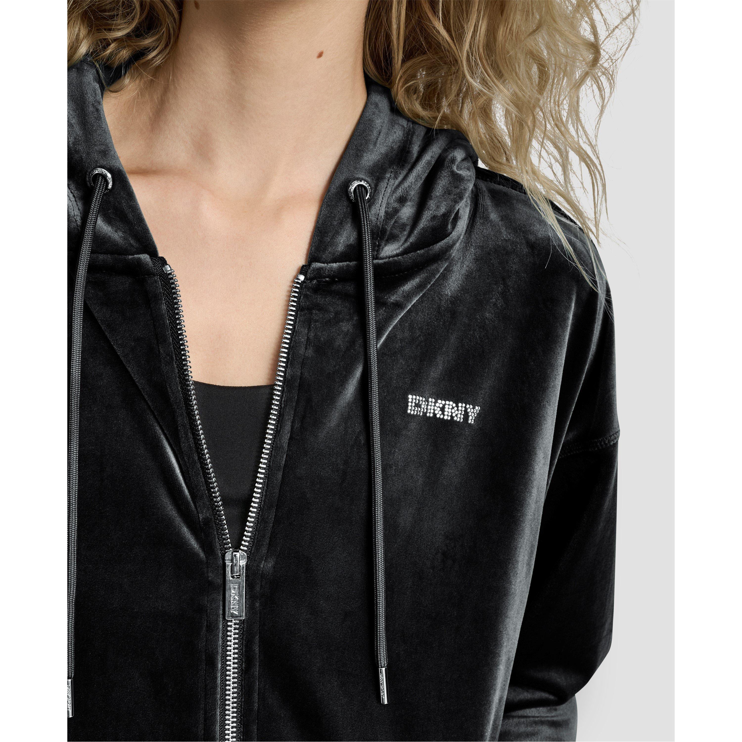 Black - DKNY - Women's Velour Zip Hoodie - 5