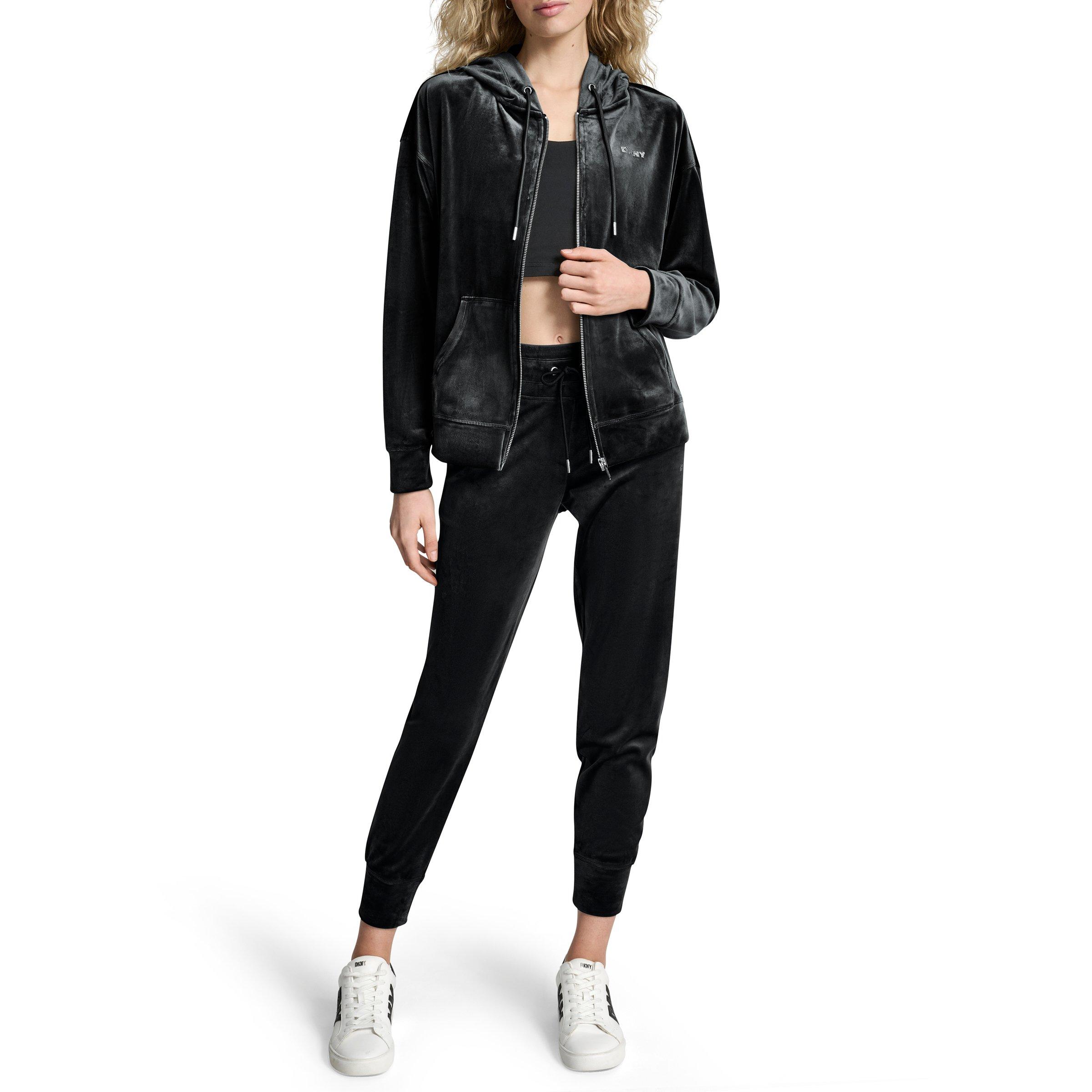 Black - DKNY - Women's Velour Zip Hoodie - 4