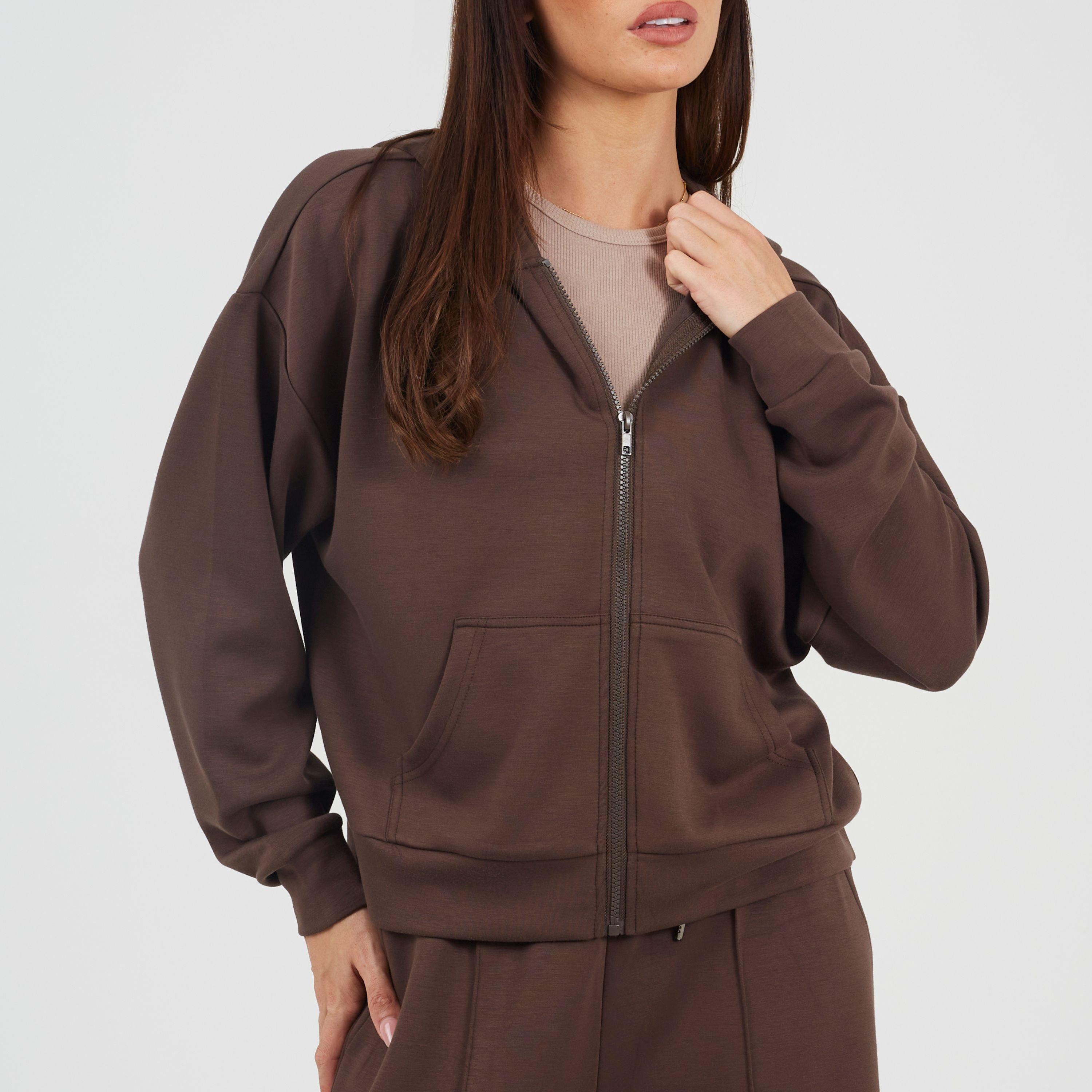 Chocolate - Brave Soul - BS Womens Zip Through Hooded Scuba Sweatshirt - 1