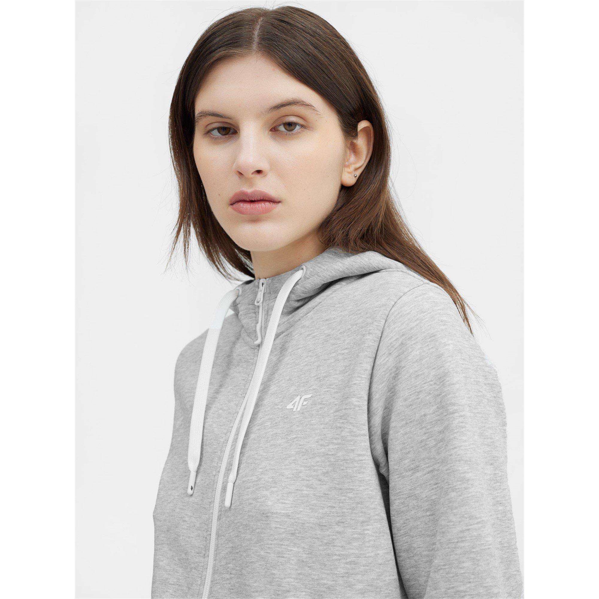 Light Grey - 4F - Women's Cotton Mix Long Sleeve Zip Hoodie - 3