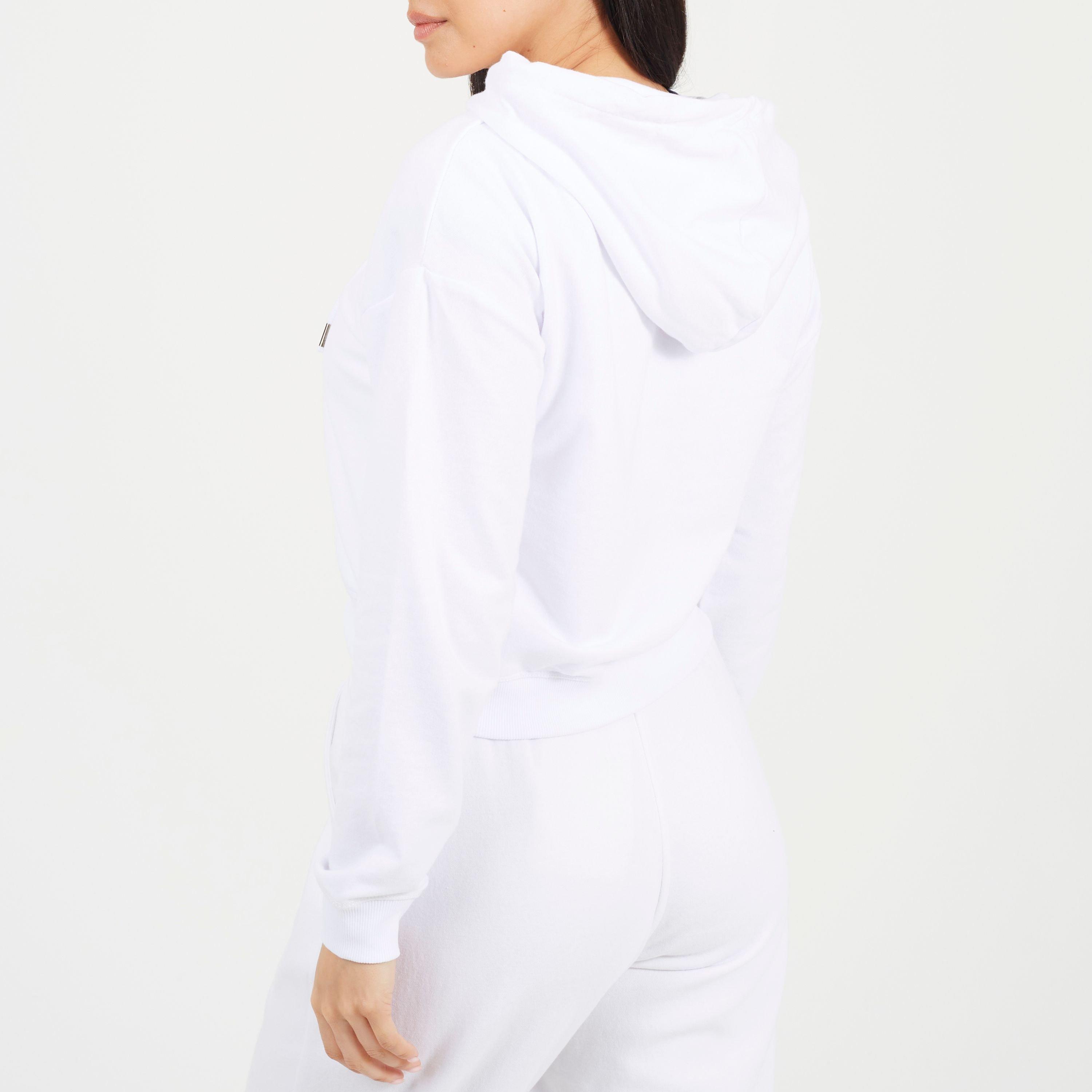 White - Brave Soul - Cropped Zip Through Hoodie with Pockets - 2