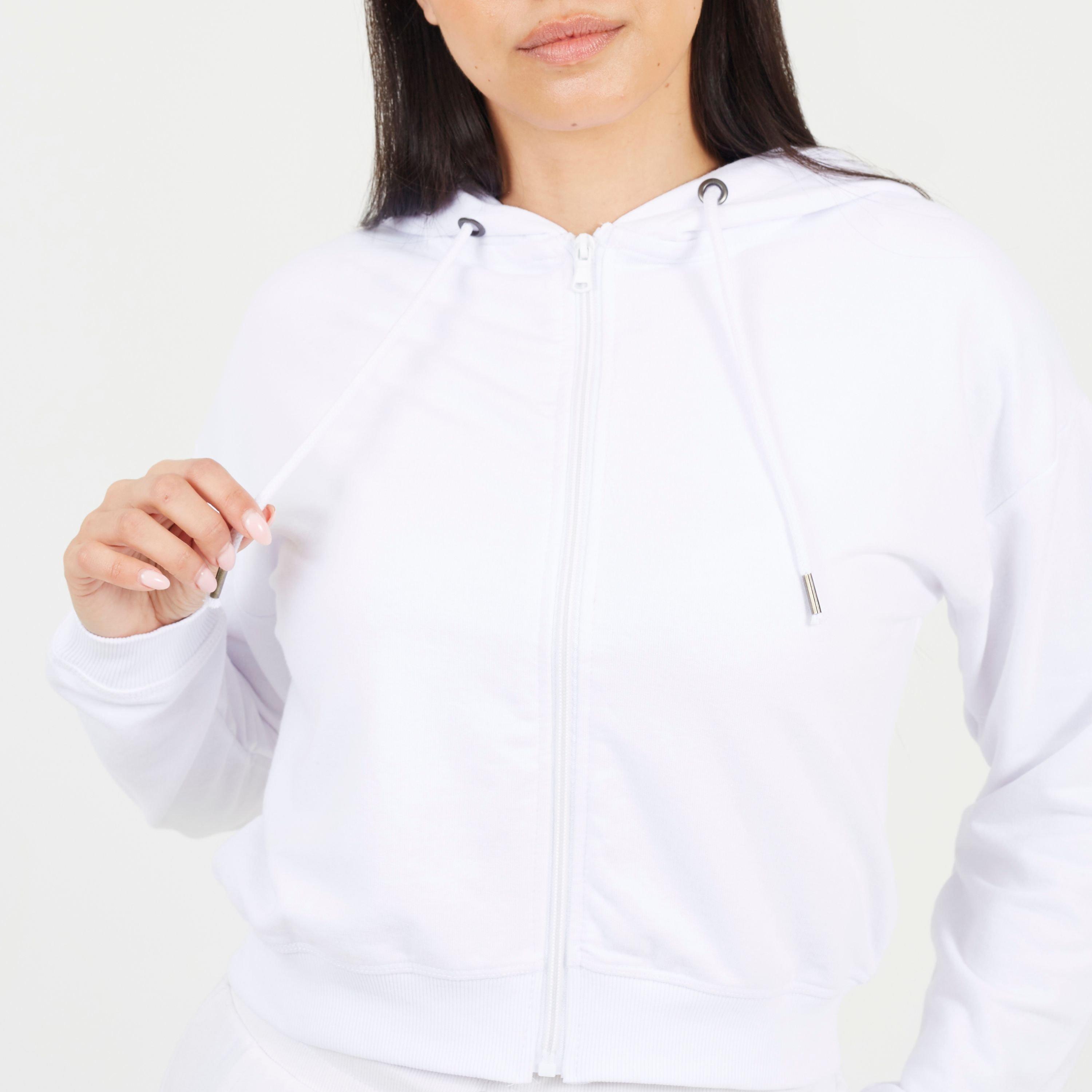 White - Brave Soul - Cropped Zip Through Hoodie with Pockets - 3