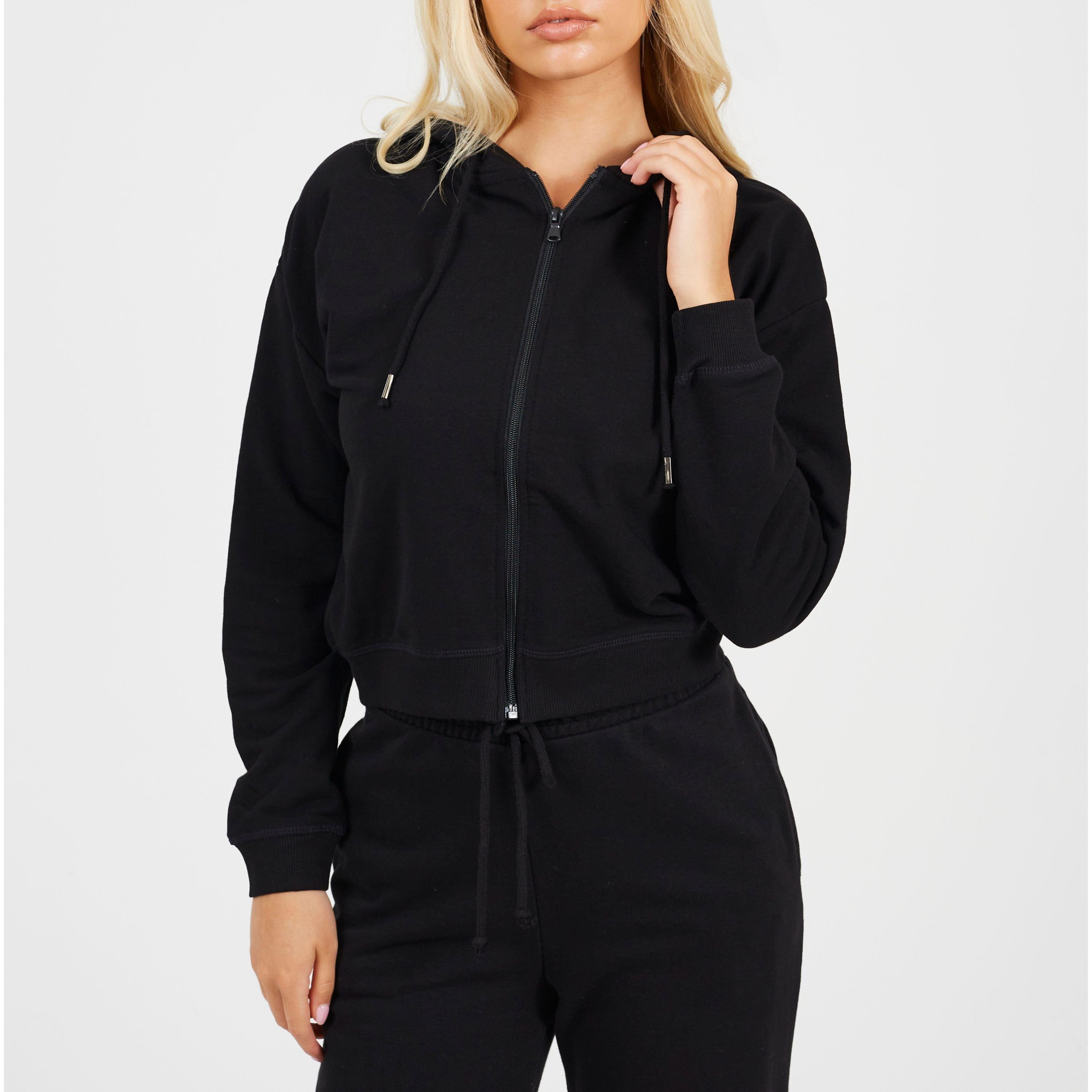 Black - Brave Soul - Cropped Zip Through Hoodie with Pockets - 1