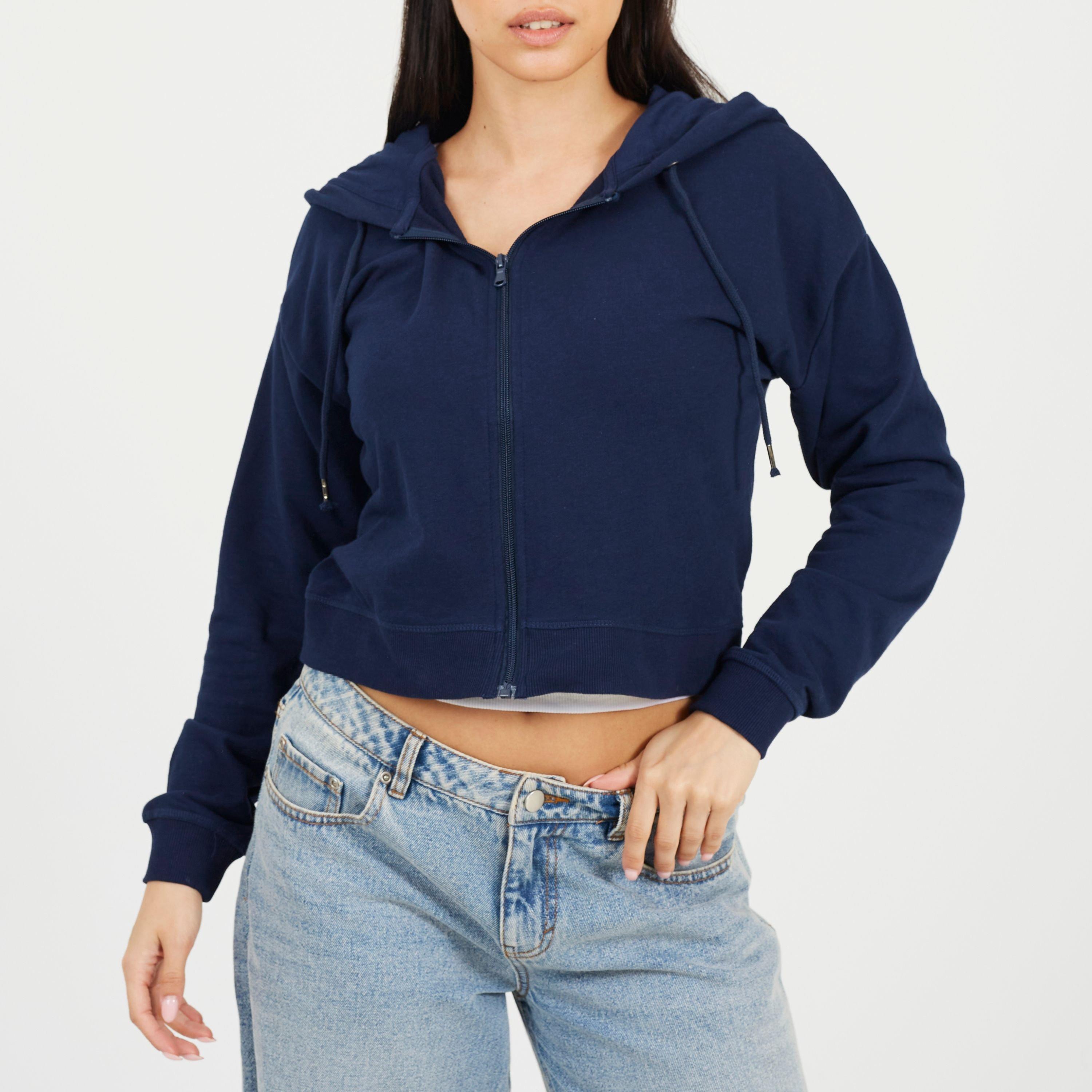 Brave Soul BS Cropped Zip Through Hoodie with Pockets