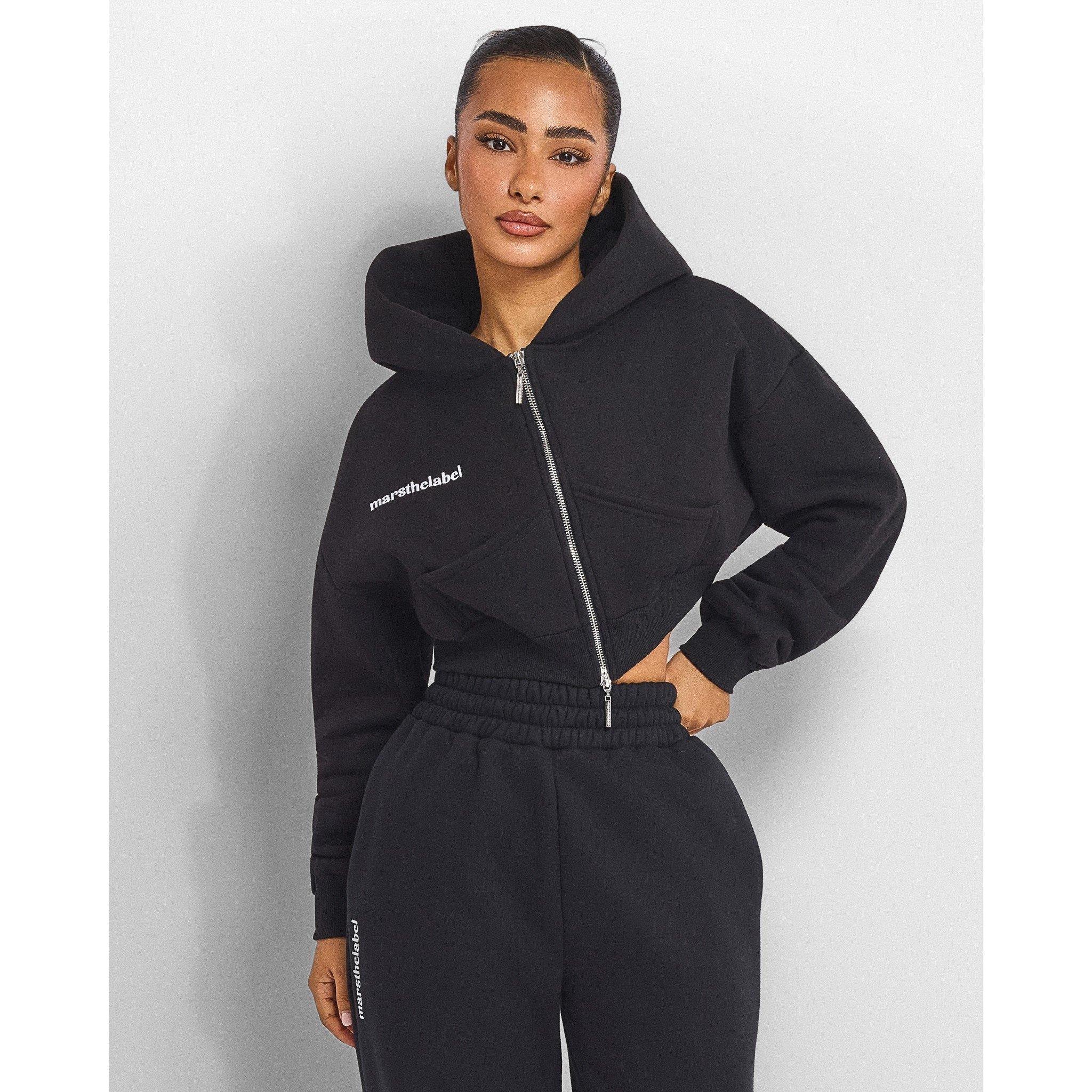 Black - Mars The Label - Womens Classics Cropped Zip Hoodie - 5