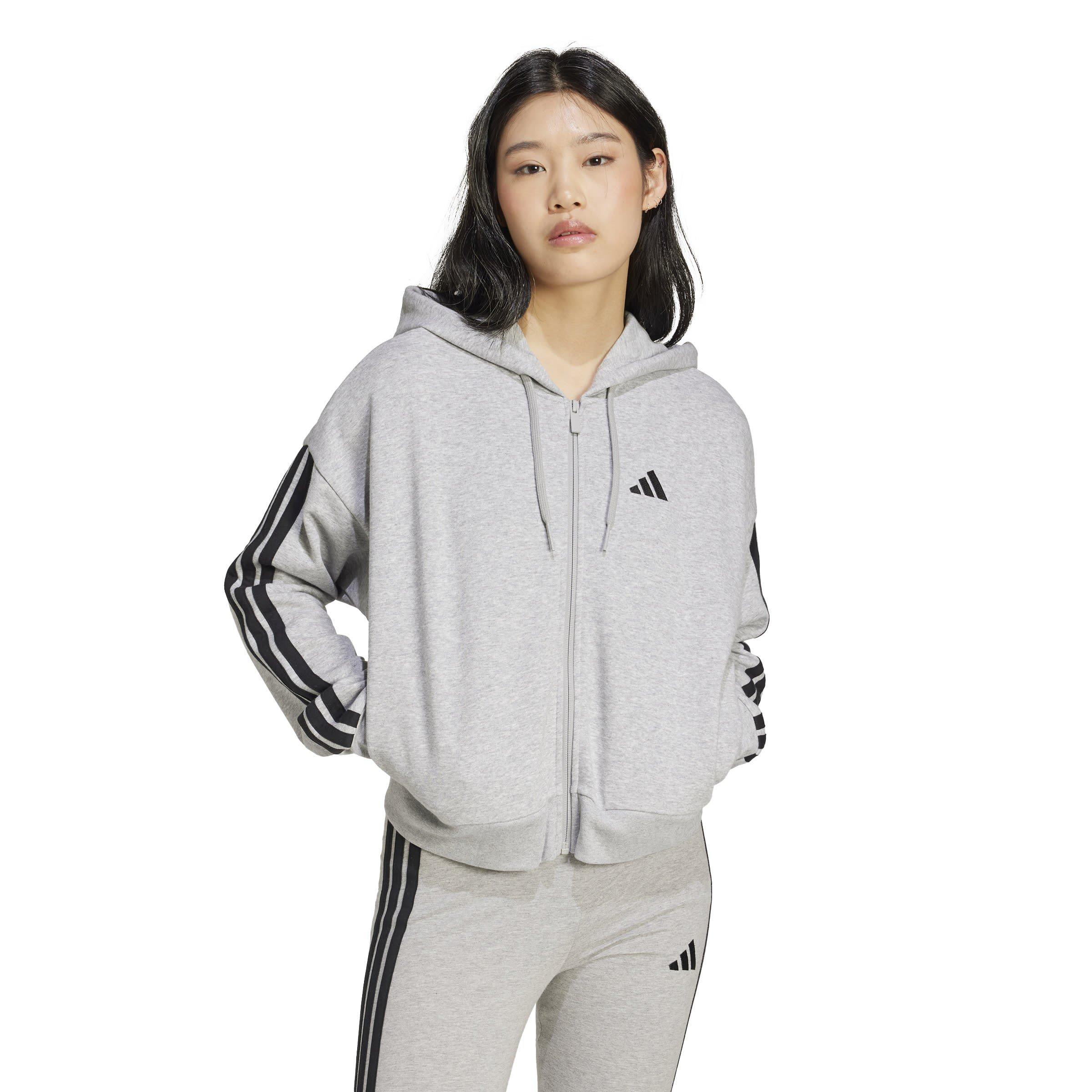 Med Grey/Black - adidas - adidas 3 Stripe Front Zip Hoodie Women - 2