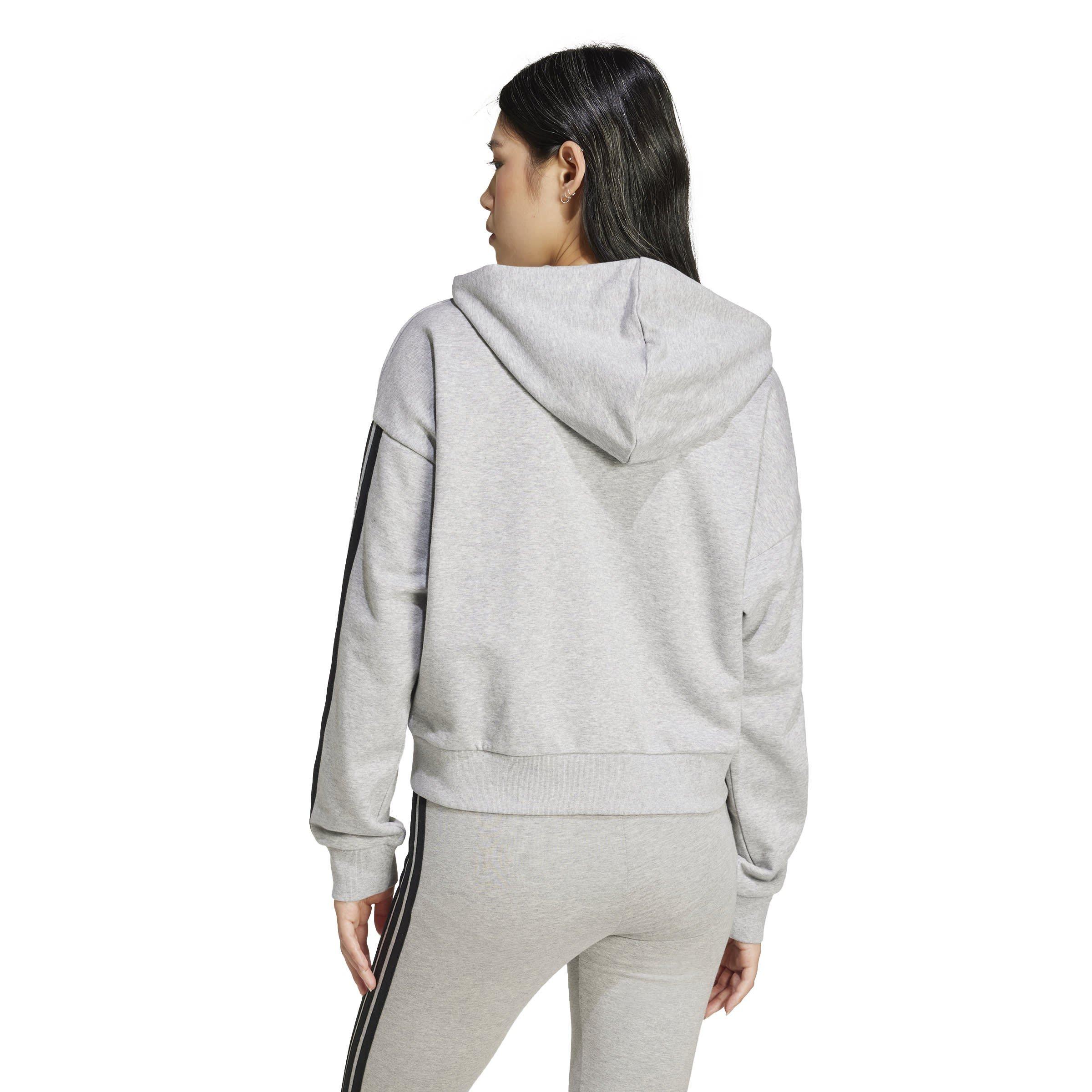 Med Grey/Black - adidas - adidas 3 Stripe Front Zip Hoodie Women - 3