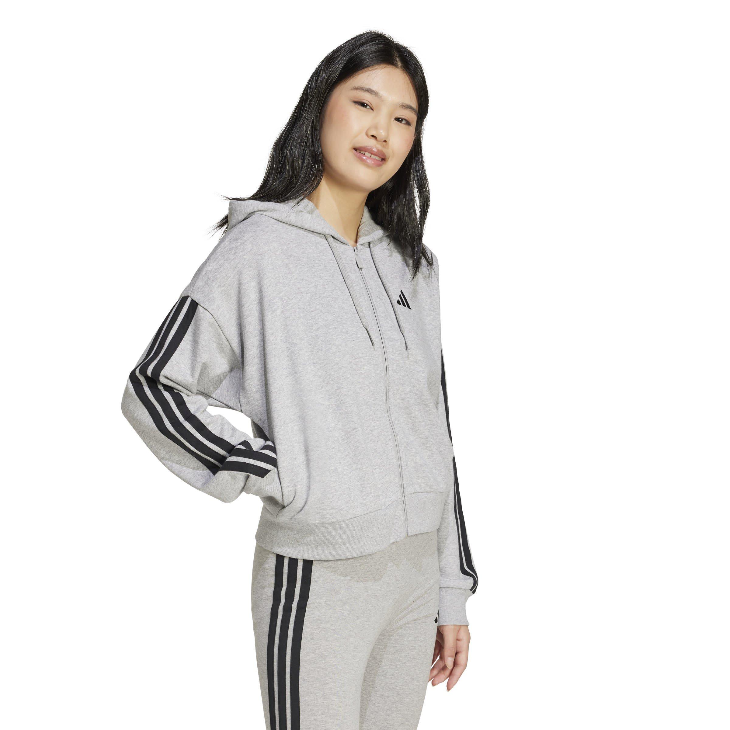 Med Grey/Black - adidas - adidas 3 Stripe Front Zip Hoodie Women - 4