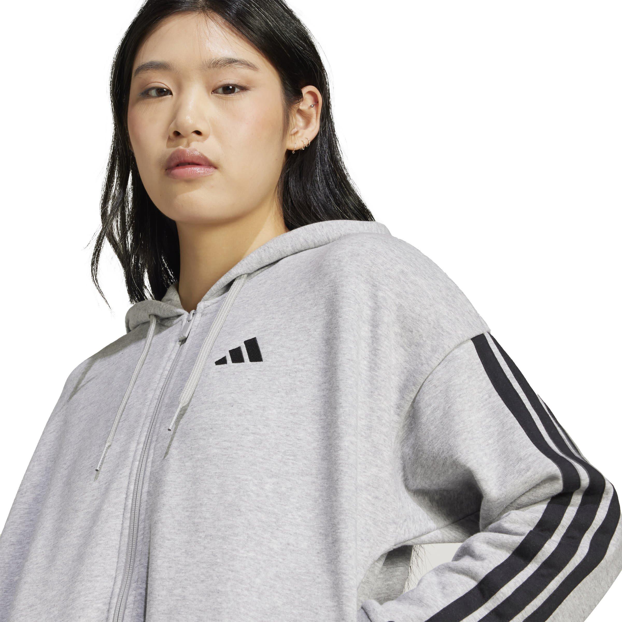 Med Grey/Black - adidas - adidas 3 Stripe Front Zip Hoodie Women - 5