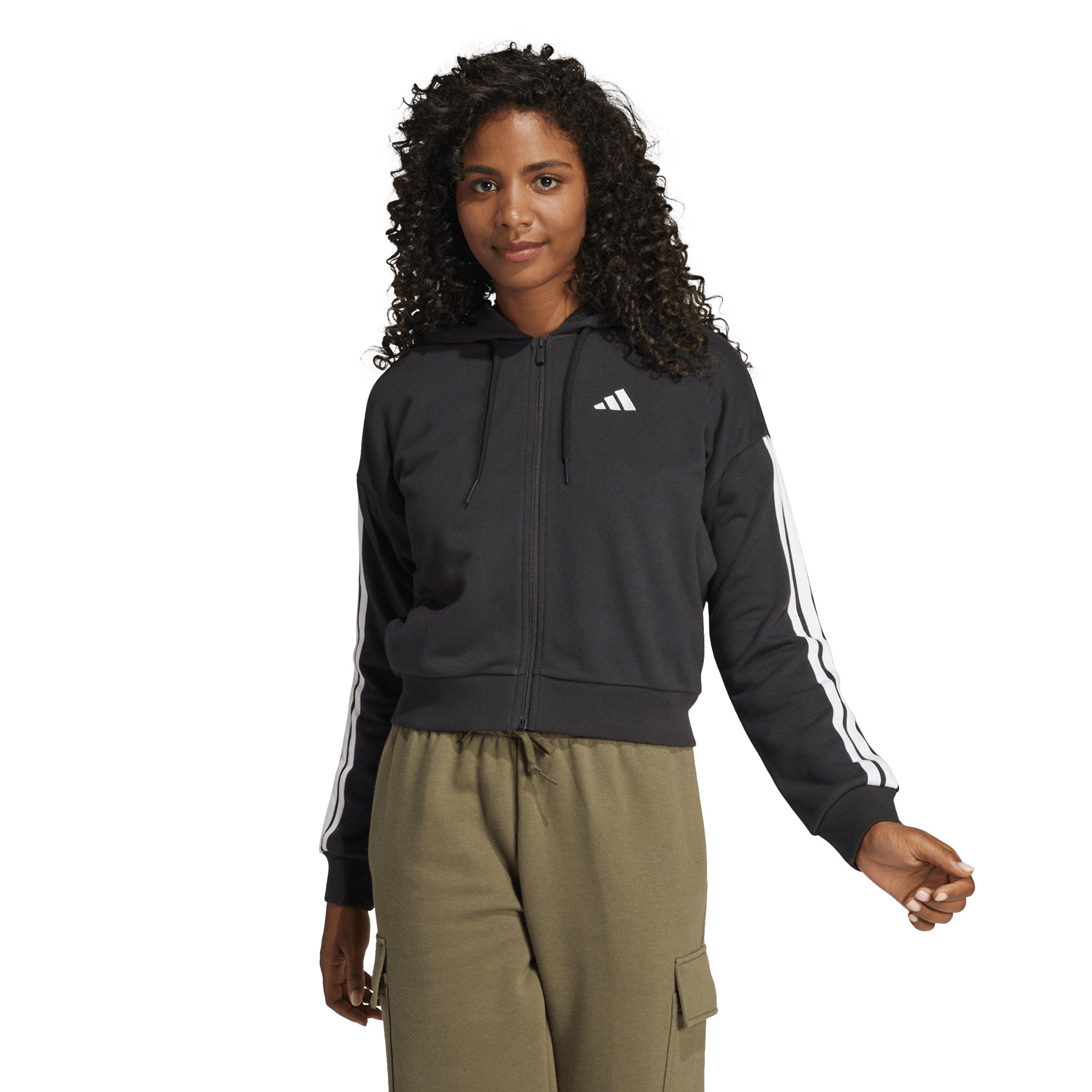 Black/White - adidas - 3 Stripe Front Zip Hoodie Women - 2