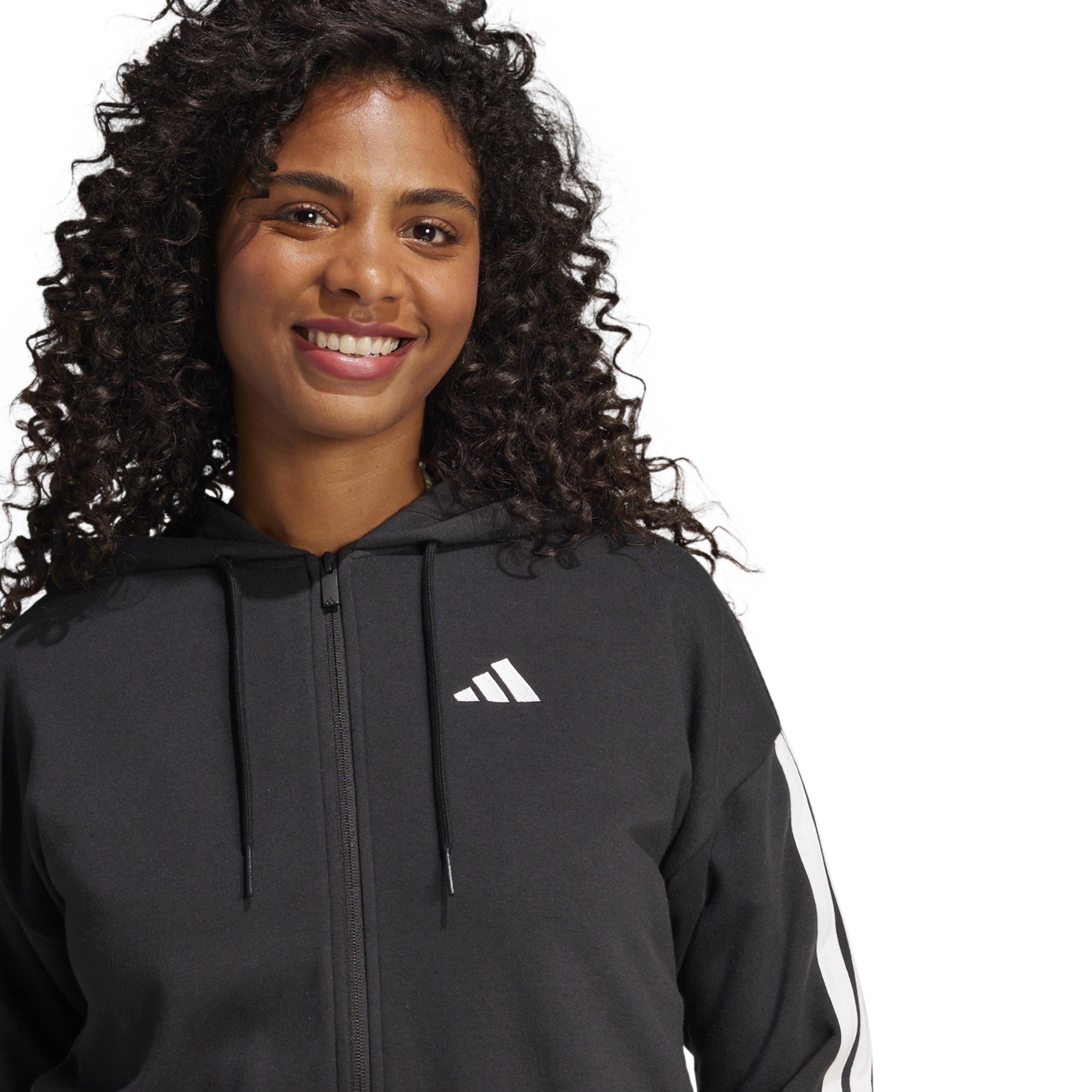 Black/White - adidas - 3 Stripe Front Zip Hoodie Women - 5