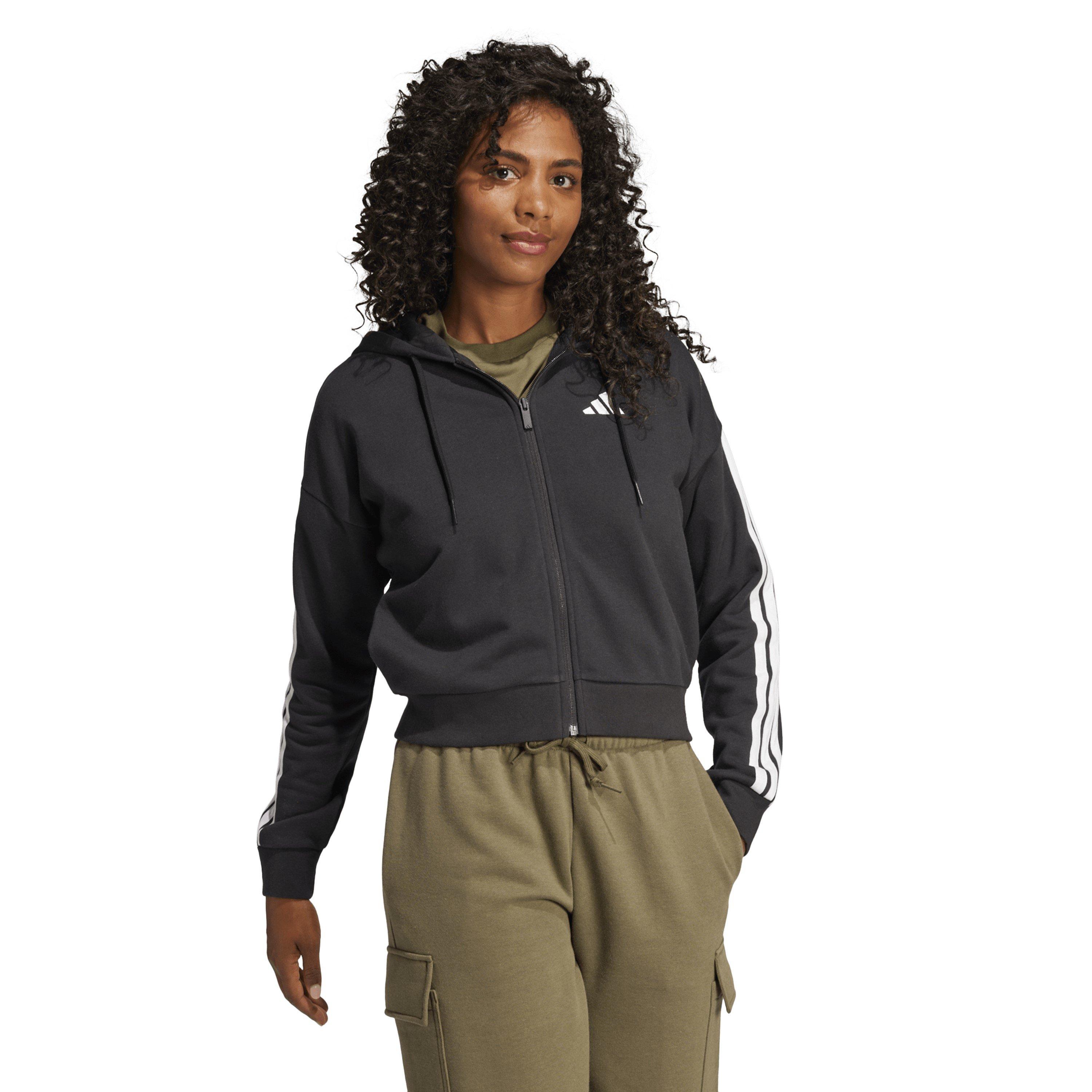 Black/White - adidas - 3 Stripe Front Zip Hoodie Women - 6