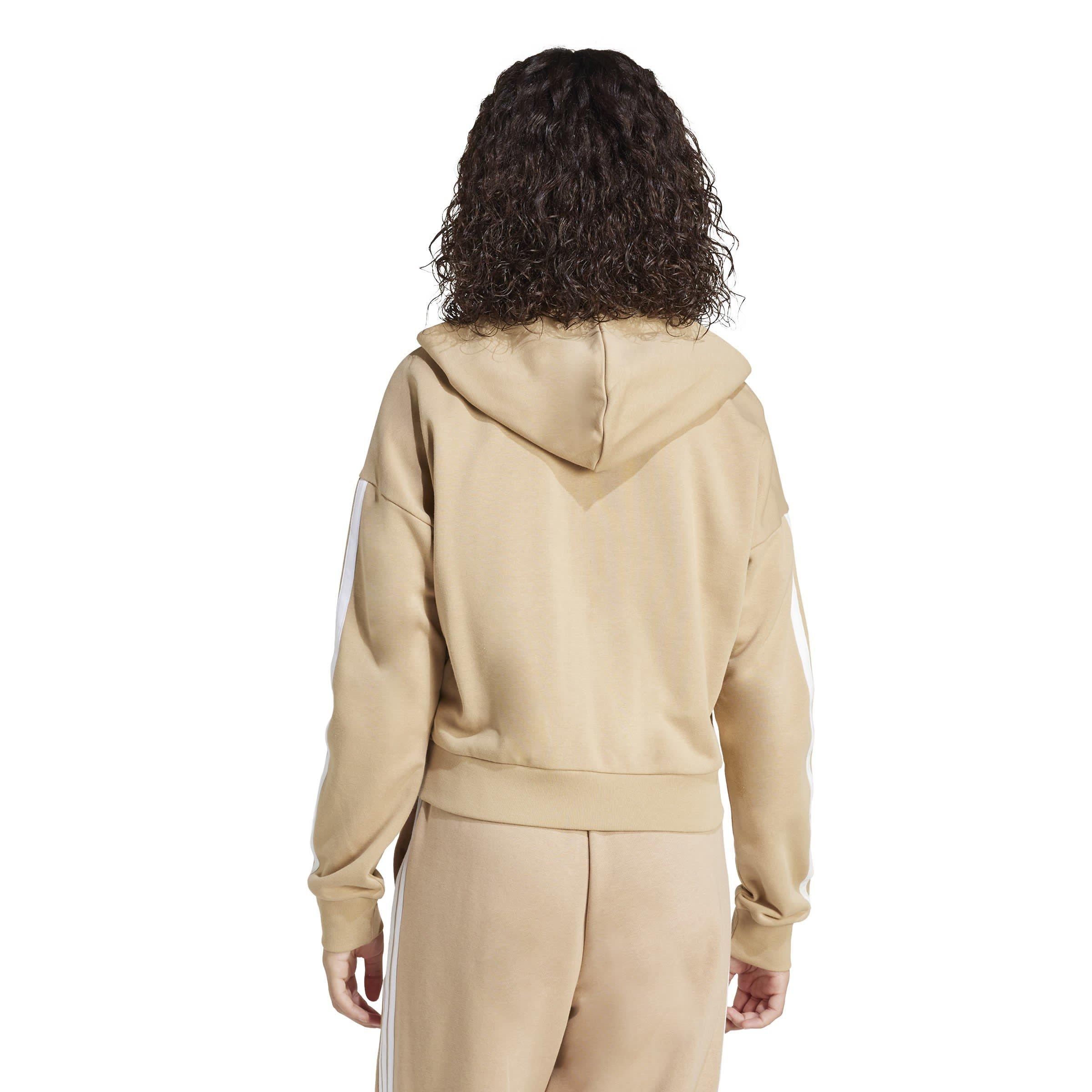 Sandstone/White - adidas - 3 Stripe Front Zip Hoodie Women - 3