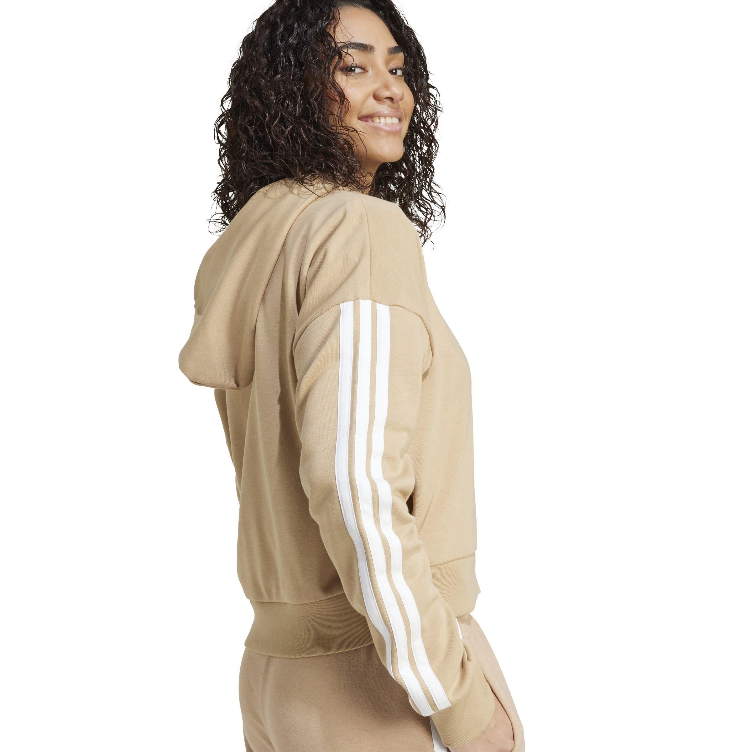 Sandstone/White - adidas - 3 Stripe Front Zip Hoodie Women - 5