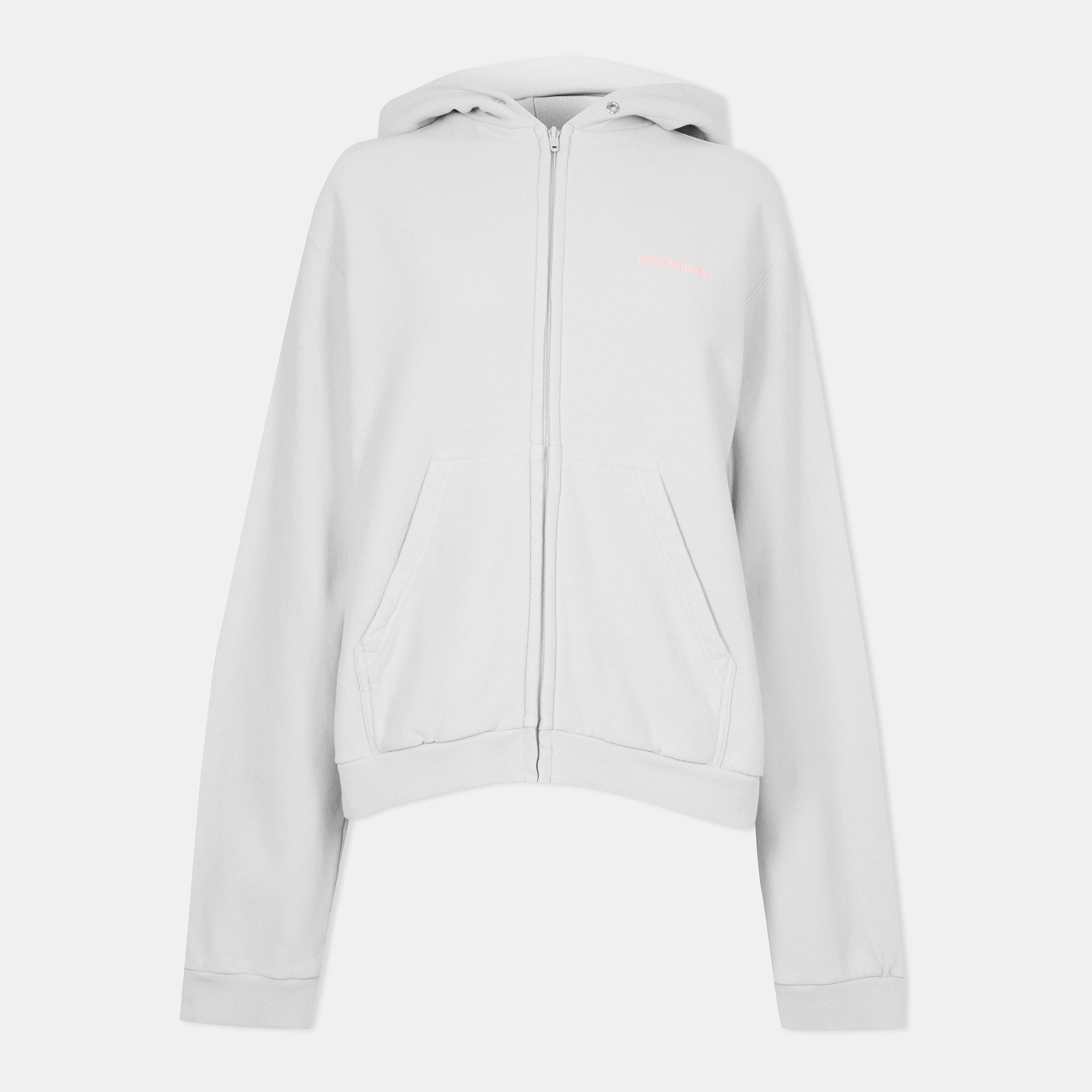Balenciaga Women's Bal Zip Hoodie - Dirty White/Pnk - 10 (S)