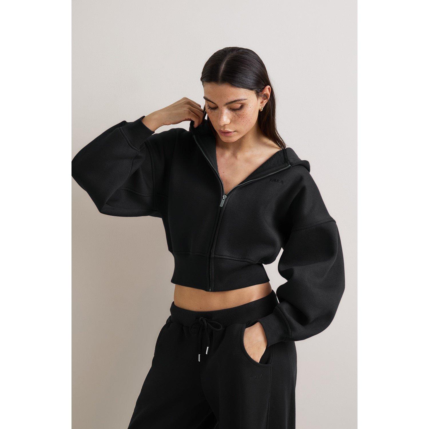 Black - TALA - Women's Cocoon Cotton Oversized-Fit Zip Hoodie - 2