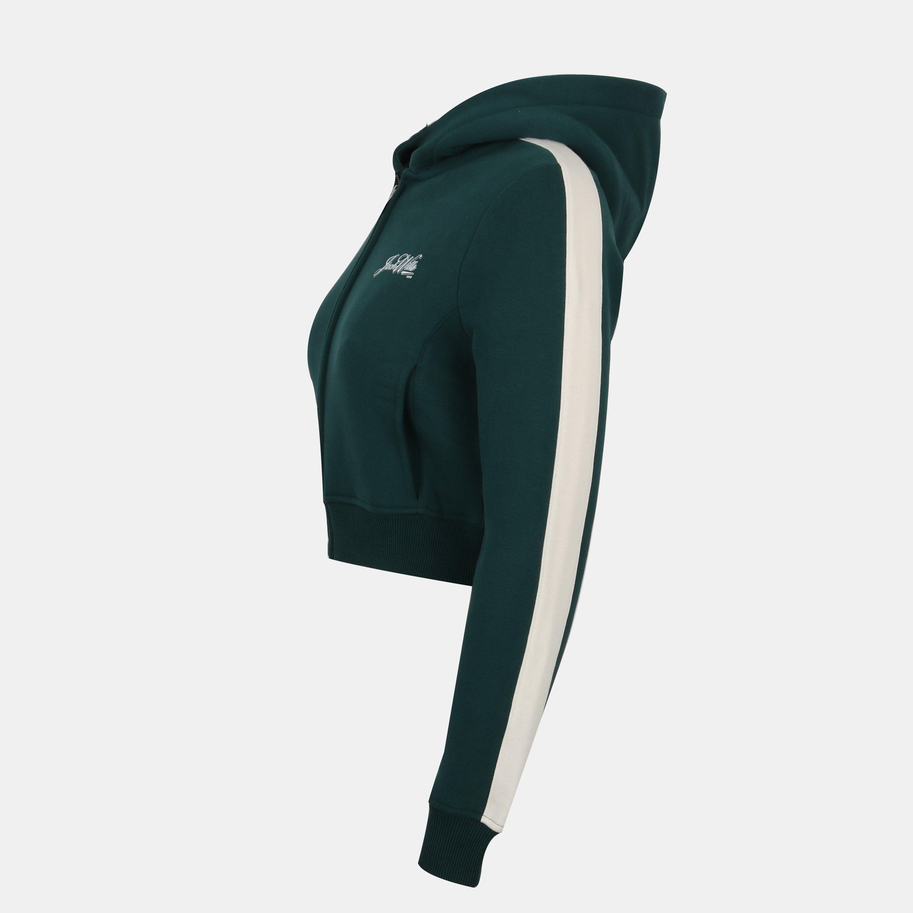 Grøn/Hvid - Jack Wills - Script Cotton Long Sleeve Oversized Fit Zip Hoodie - 3