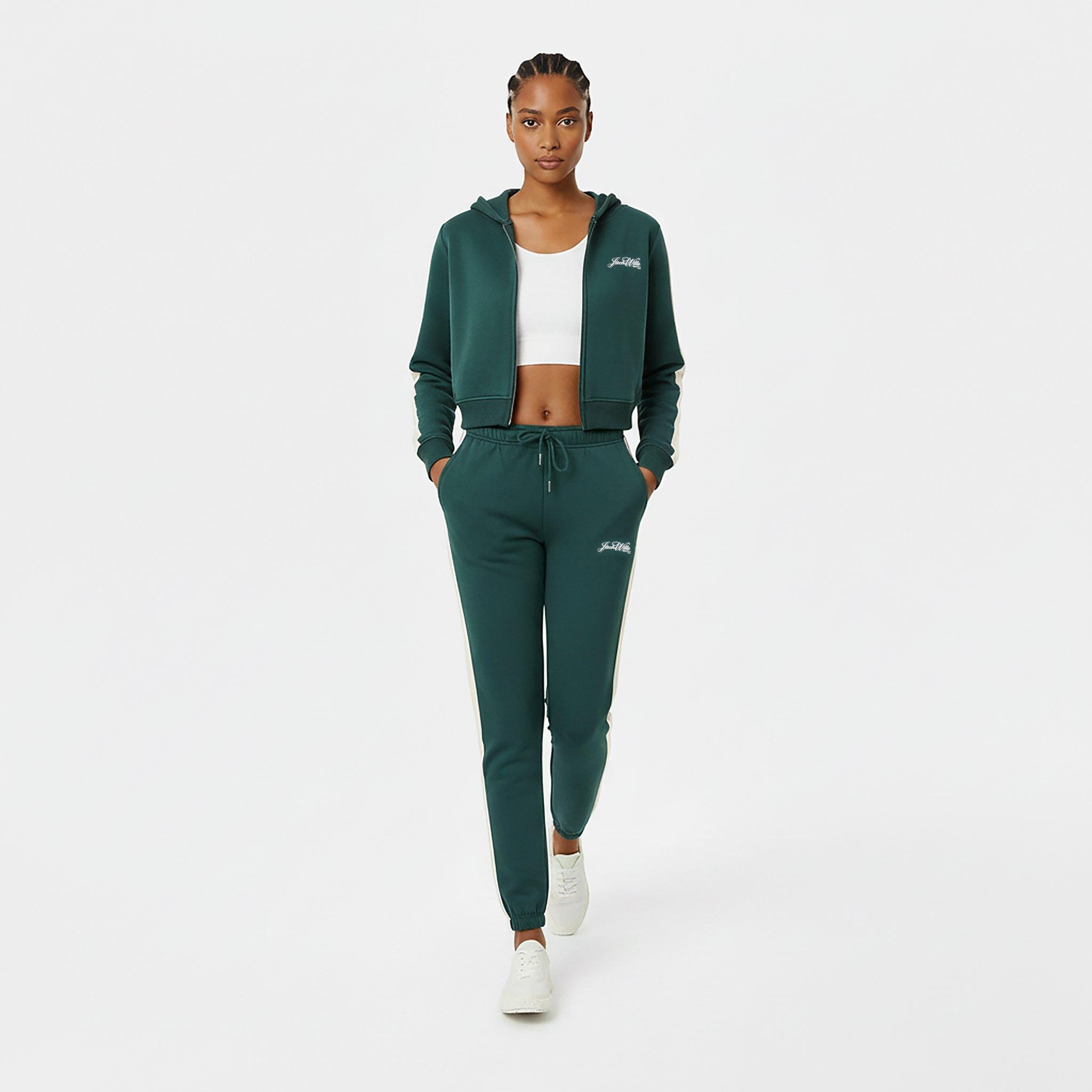 Green/White - Jack Wills - Women's Script Cotton Long Sleeve Oversized Fit Zip Hoodie - 5