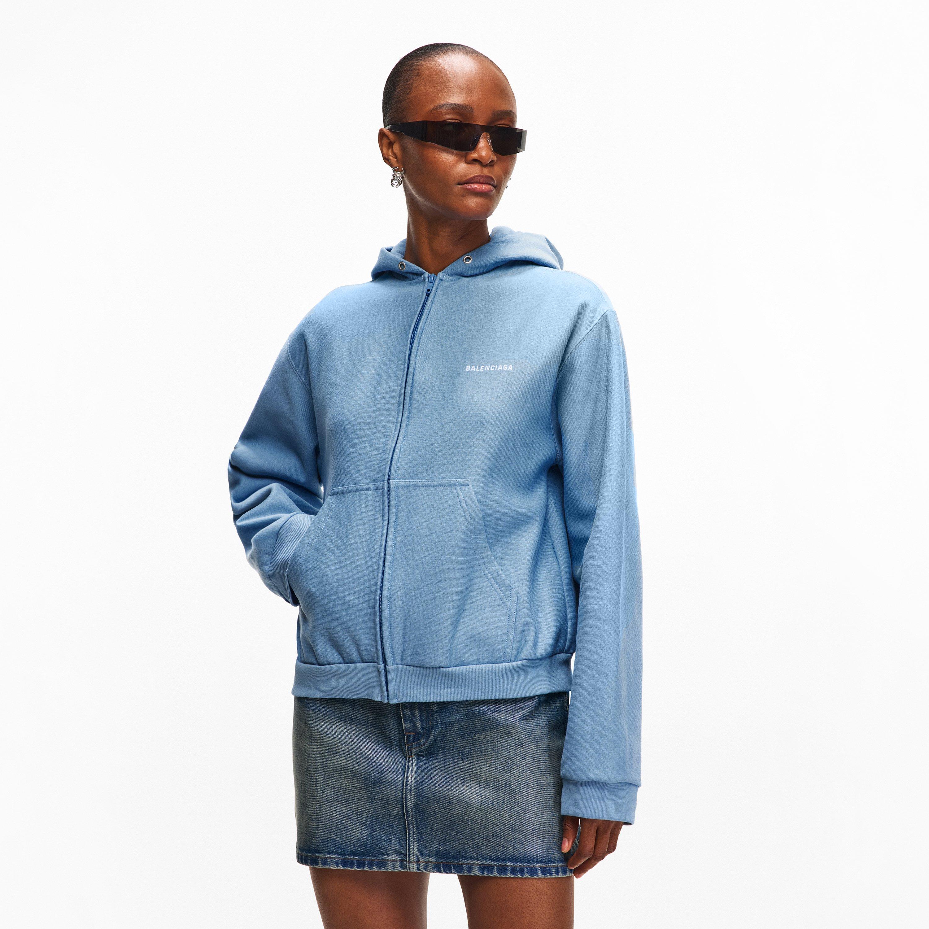 Light Blue - Balenciaga - Women's Bal Back Dry Zip Hoodie - 3
