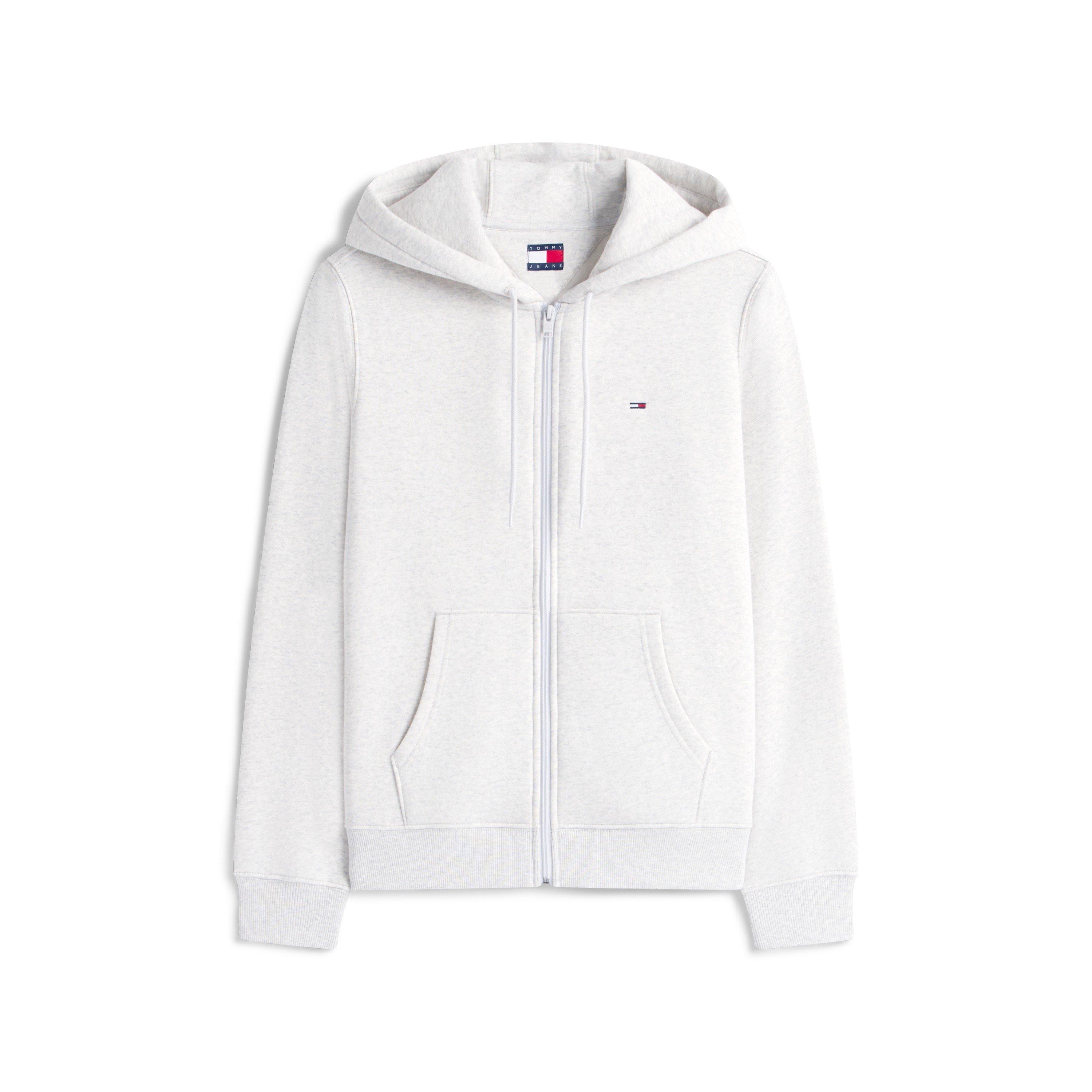 Tommy Jeans Women's Ice Grey Heathr Flag Zip Hoodie - 12 (M)