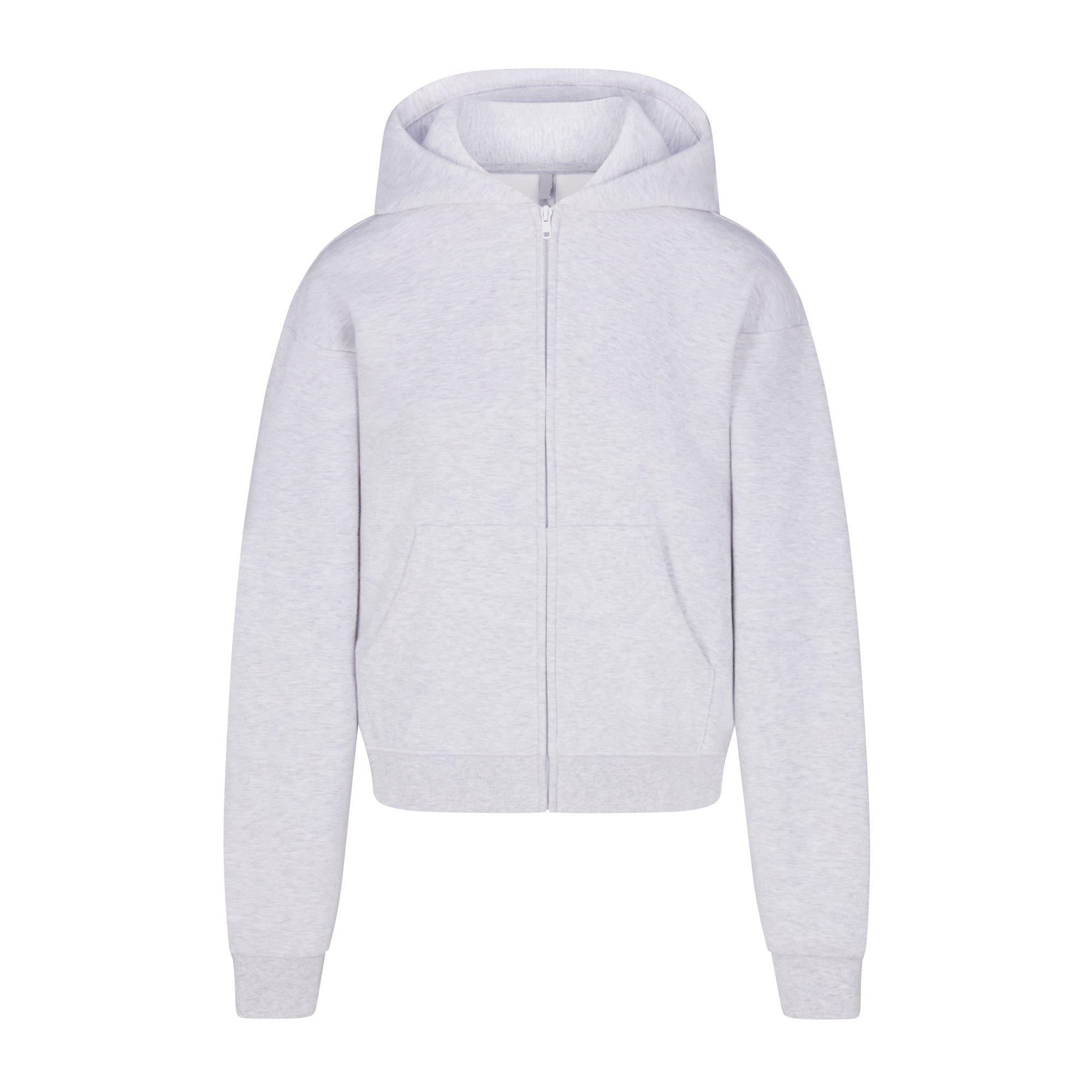 SKIMS Womens Cotton Fleece Classic Zip Up Hoodie - Light Hthr Grey - Size 18 (2XL)