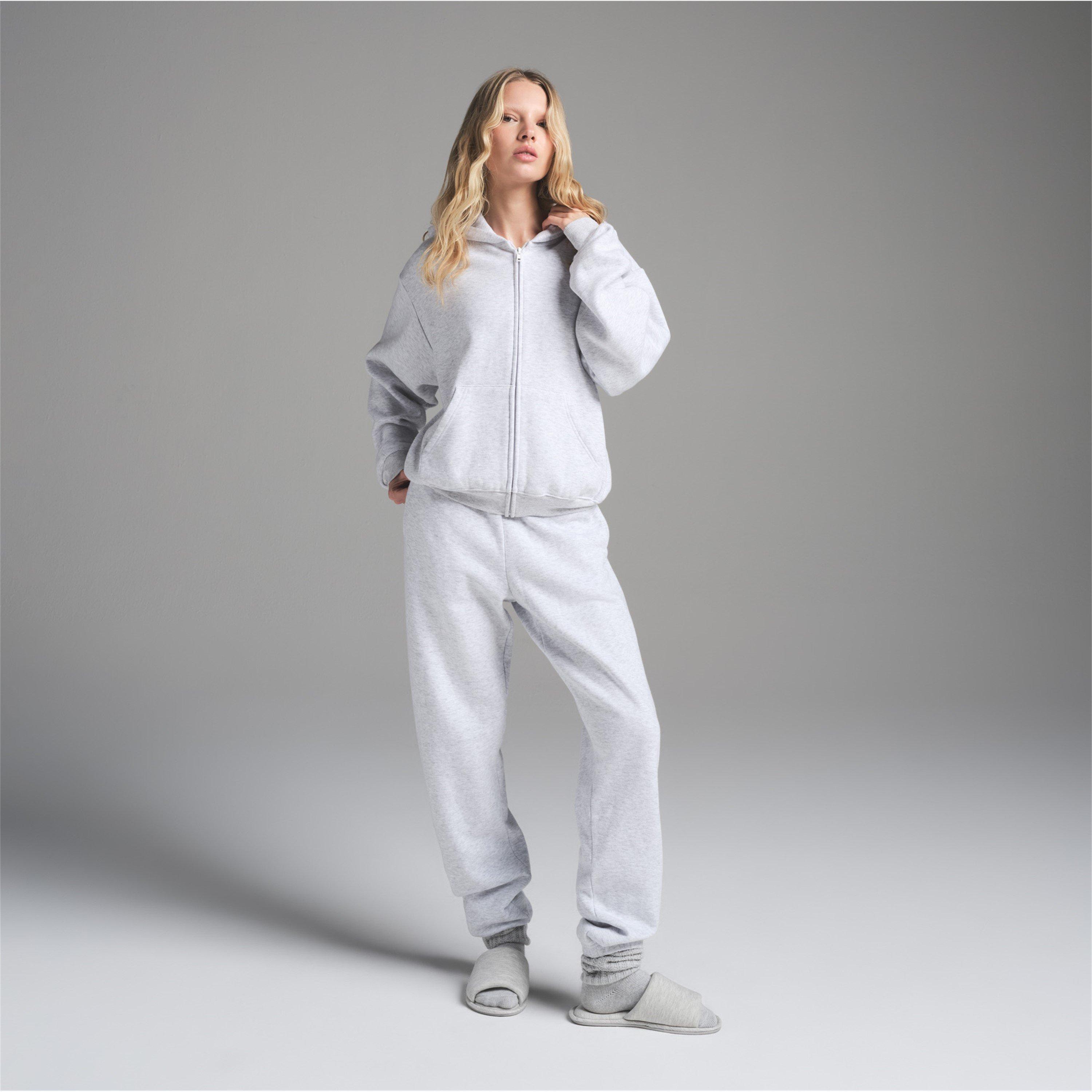 Light Hthr Grey - SKIMS - Womens Cotton Fleece Classic Zip Up Hoodie - 3