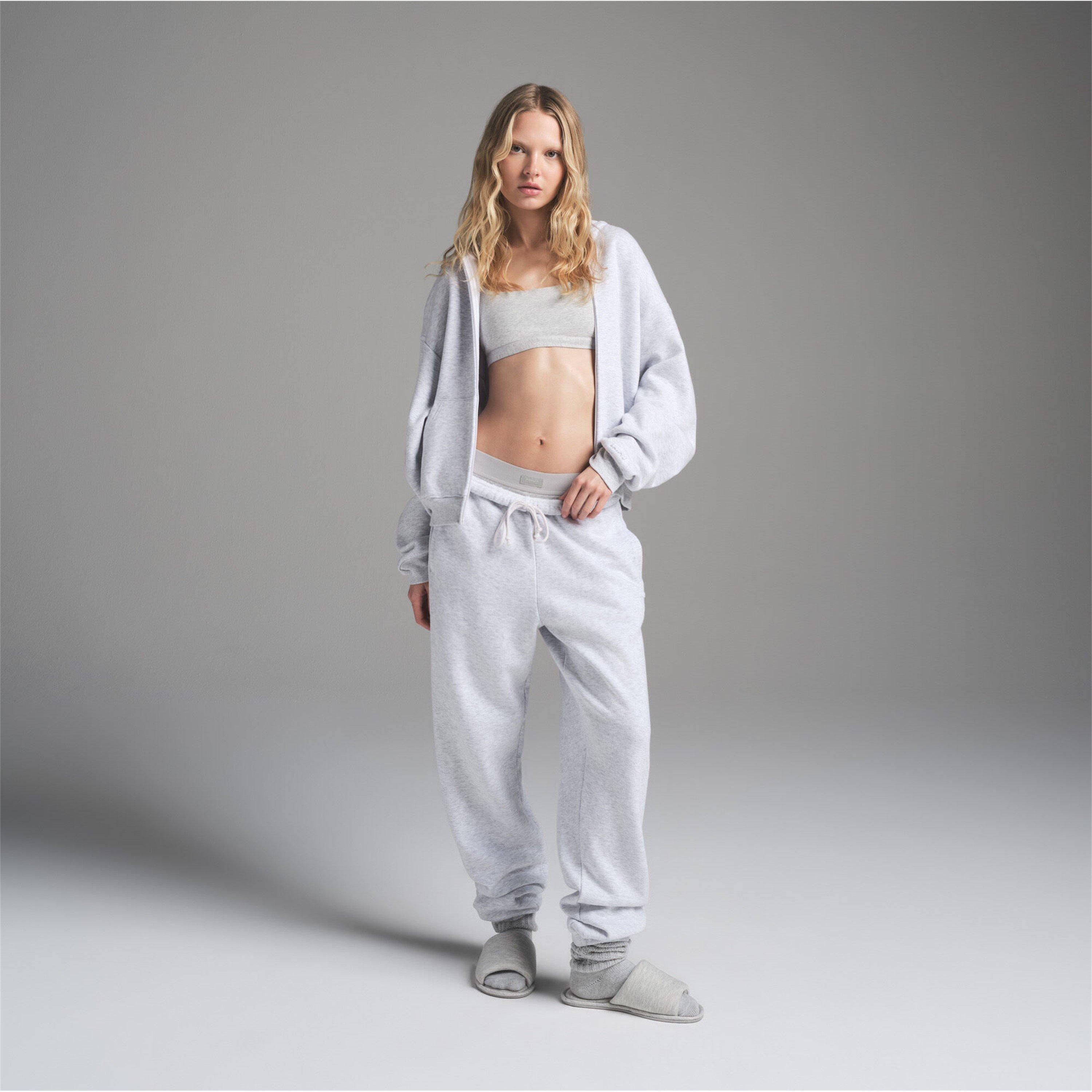 Light Hthr Grey - SKIMS - Womens Cotton Fleece Classic Zip Up Hoodie - 4