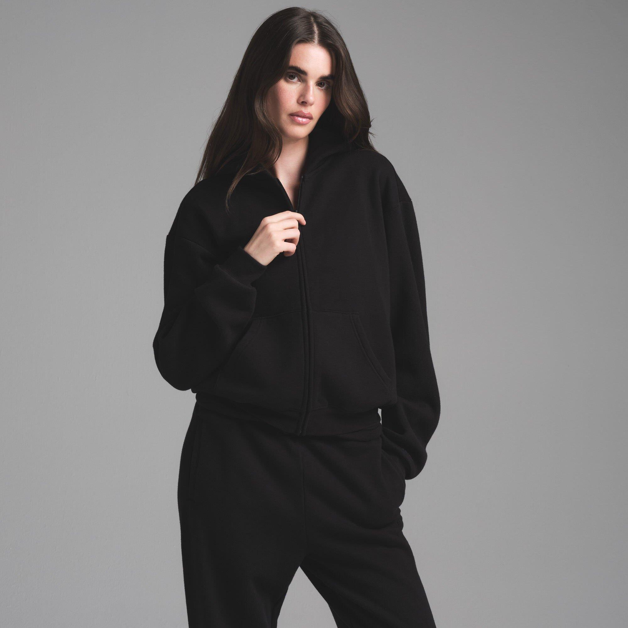 Onyx - SKIMS - Womens Cotton Fleece Classic Zip Up Hoodie - 2