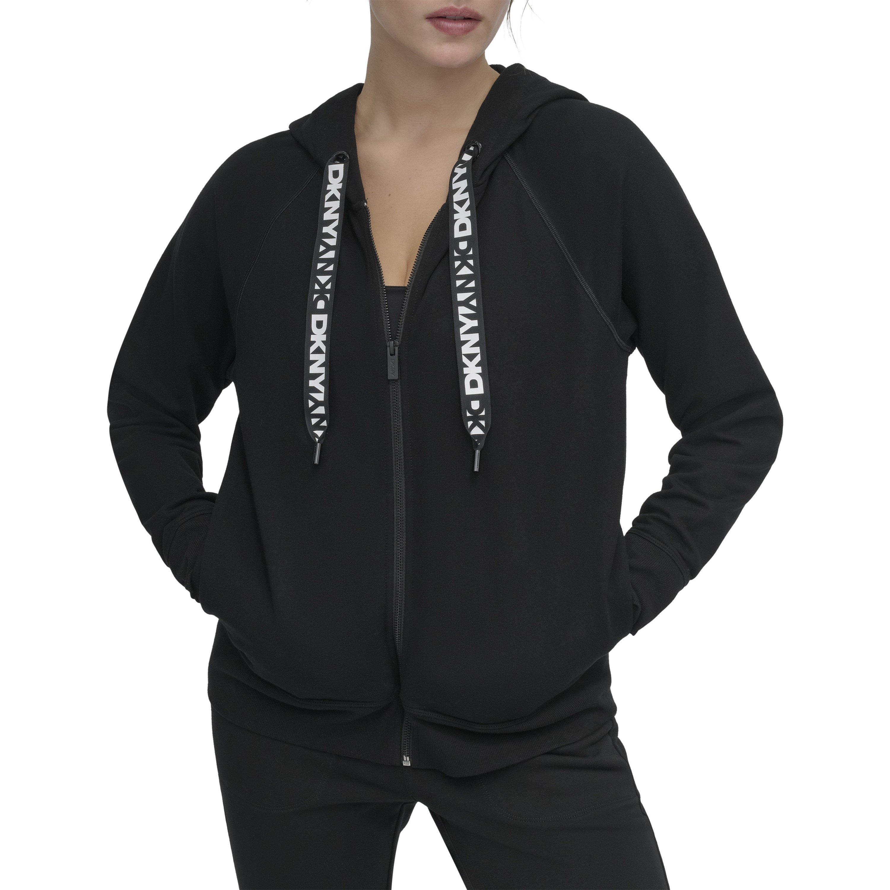 Black - DKNY - Women's Tape Logo DKNY Sport Cotton Long-Sleeve Full-Zip Hoodie - 1