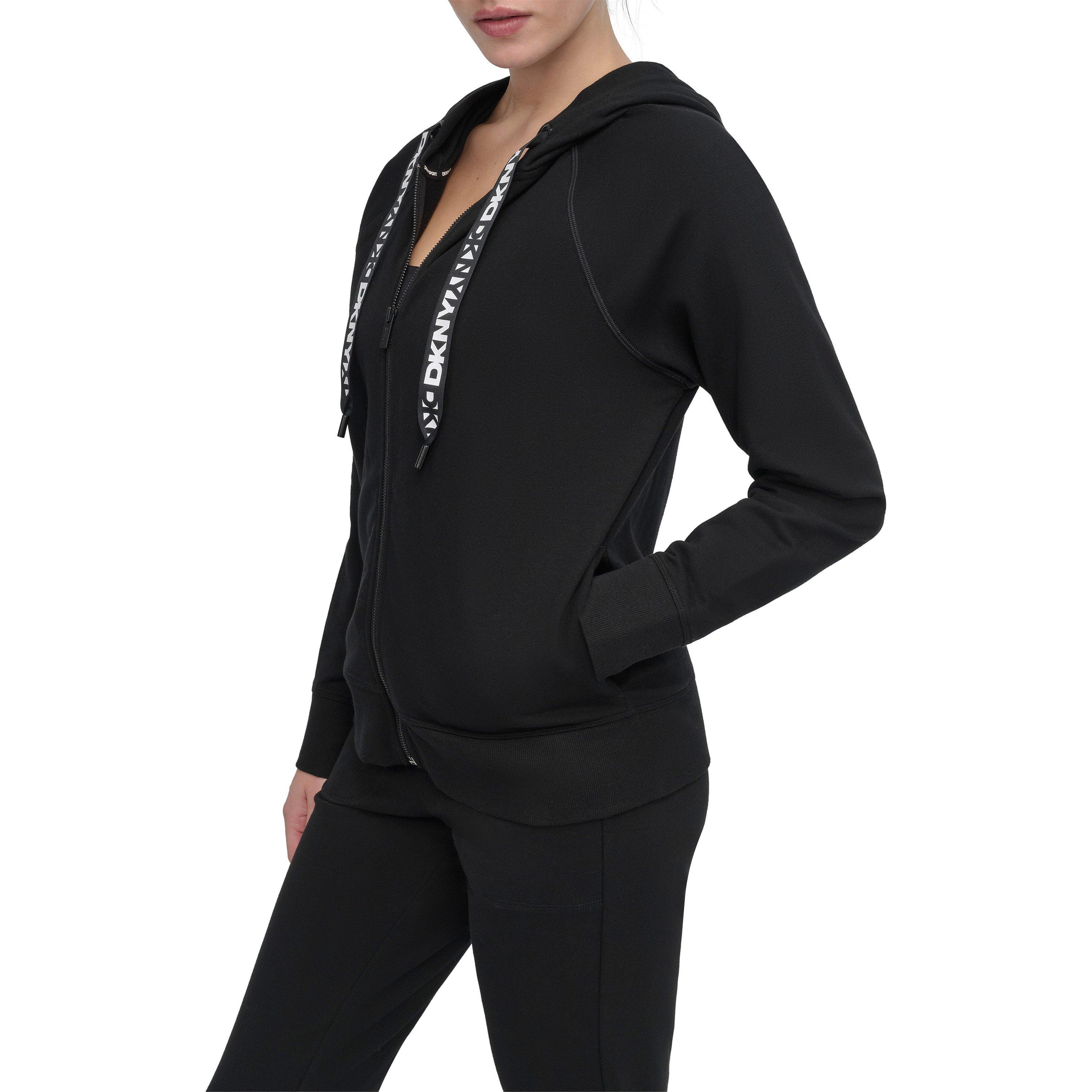 Black - DKNY - Women's Tape Logo DKNY Sport Cotton Long-Sleeve Full-Zip Hoodie - 2