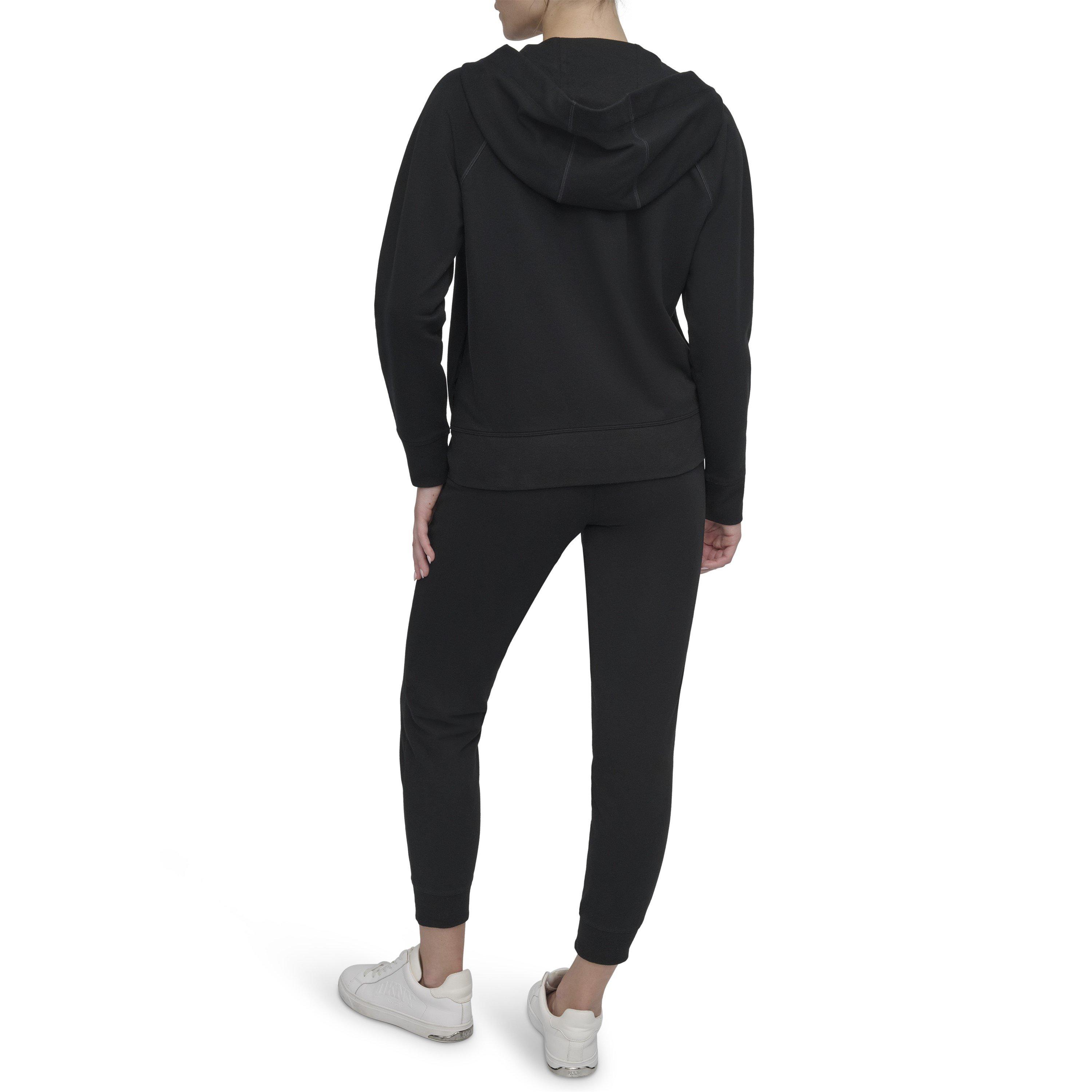 Black - DKNY - Women's Tape Logo DKNY Sport Cotton Long-Sleeve Full-Zip Hoodie - 3